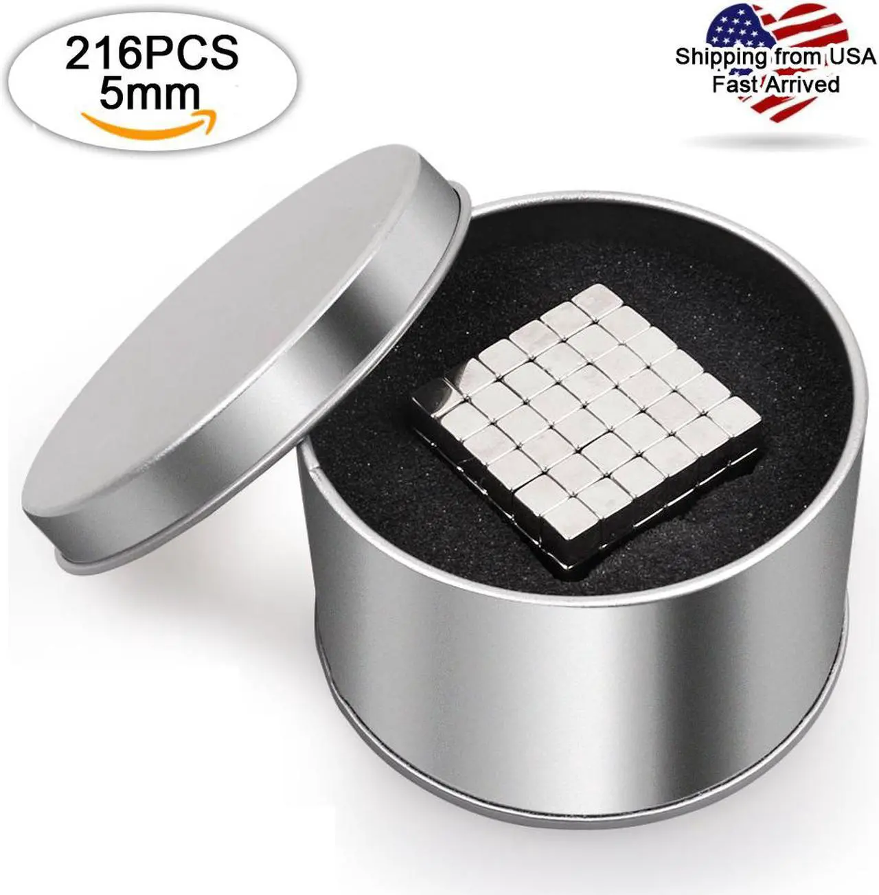 Main image of Upgraded Magnetic Cube 5mm 216pcs Silver Magnets Blocks Multi-Use Square Cube Magnets Toy Stress Relief Toys for Kids