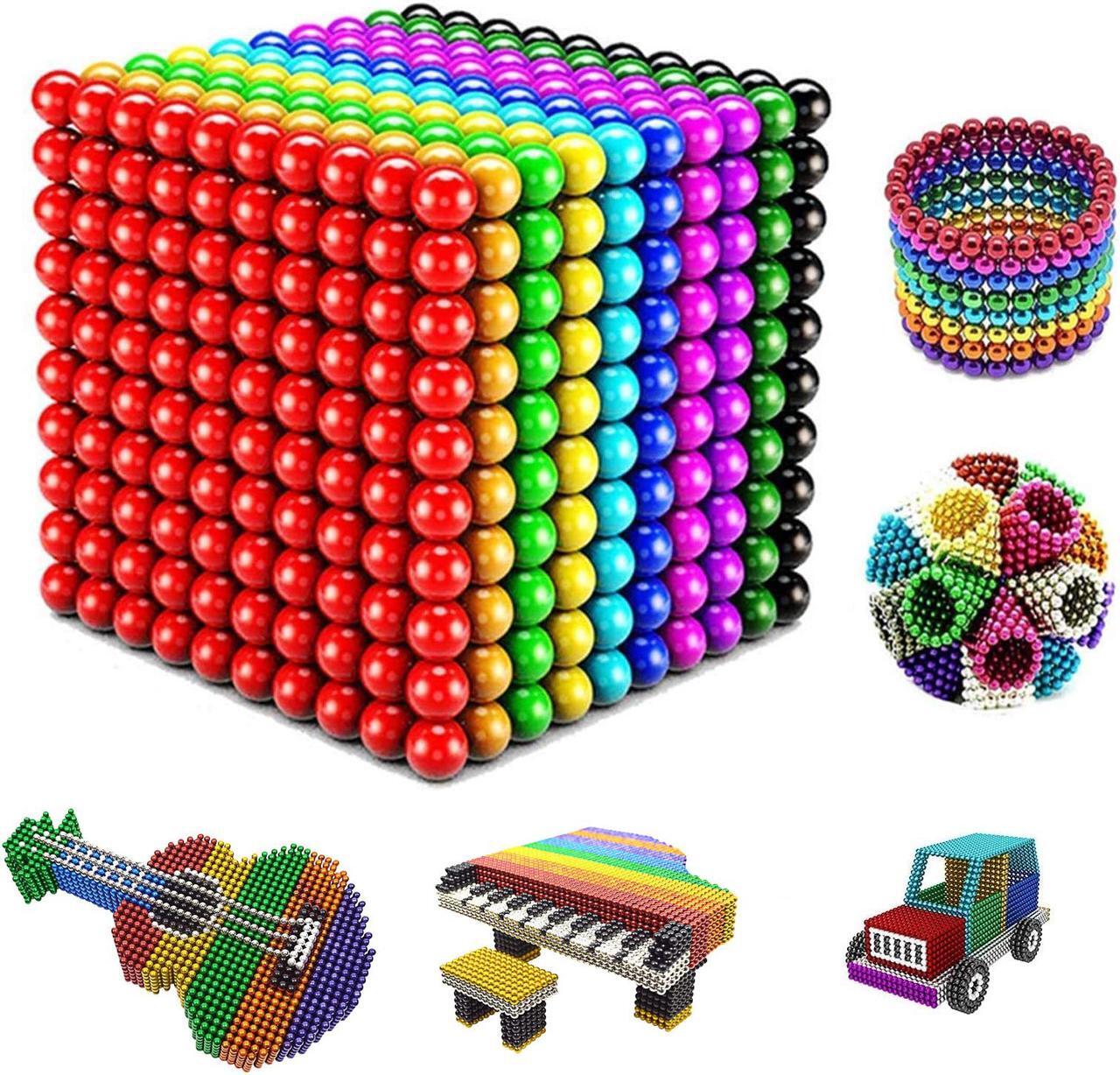 Main image of Magnetic Balls  3mm 1000 pcs 10 Rainbow Colors Balls Multicolored Large Cube Building Blocks Sculpture Educational Intelligence Development Stress Relief Imagination Gift
