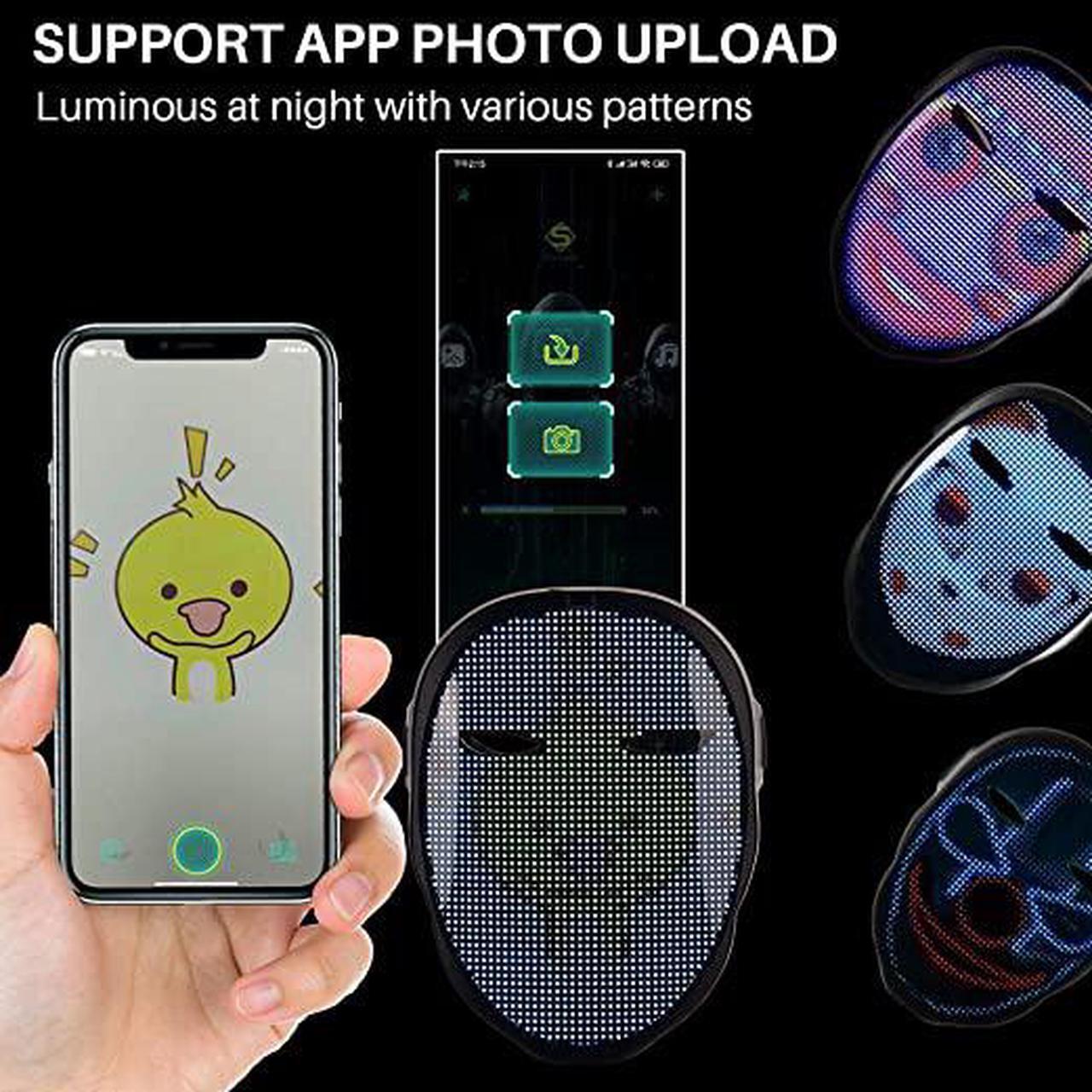 Alt view image 6 of 7 - LED Mask with App Bluetooth Programmable, USB Rechargeable Light up Halloween Christmas Cosplay Costume Party Personalized Smart Facial Cool Full Masks for Adults Men Women