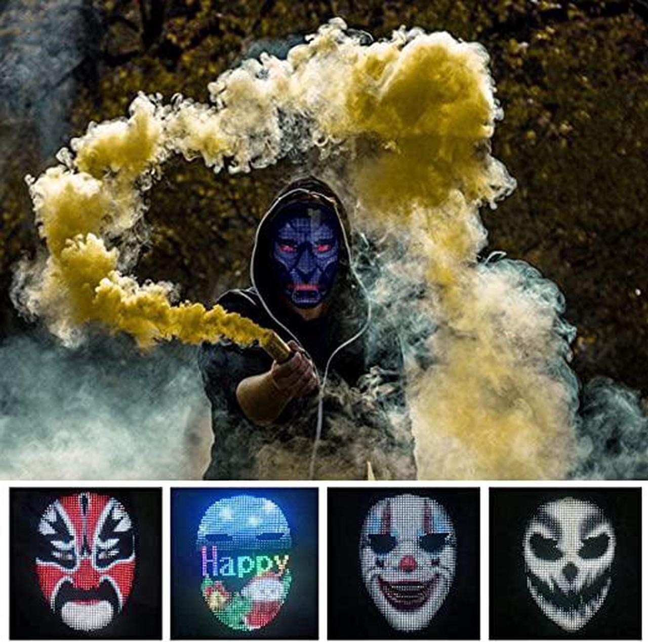 Alt view image 3 of 7 - LED Mask with App Bluetooth Programmable, USB Rechargeable Light up Halloween Christmas Cosplay Costume Party Personalized Smart Facial Cool Full Masks for Adults Men Women