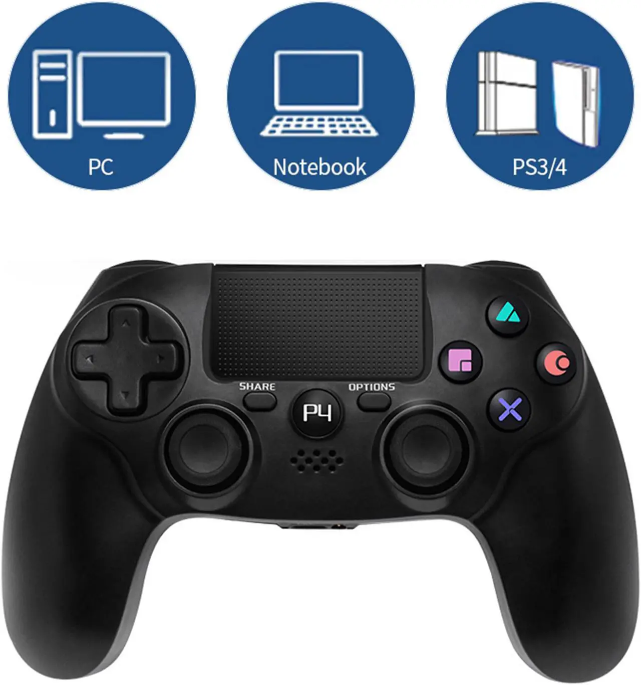 Main image of Game Controller for PS4 ,Clickable Touch Panel Gamepad with Dual Vibration and Audio Function, USB Cable and Anti-Slip Ergonomic Grip , Wireless Bluetooth Controller