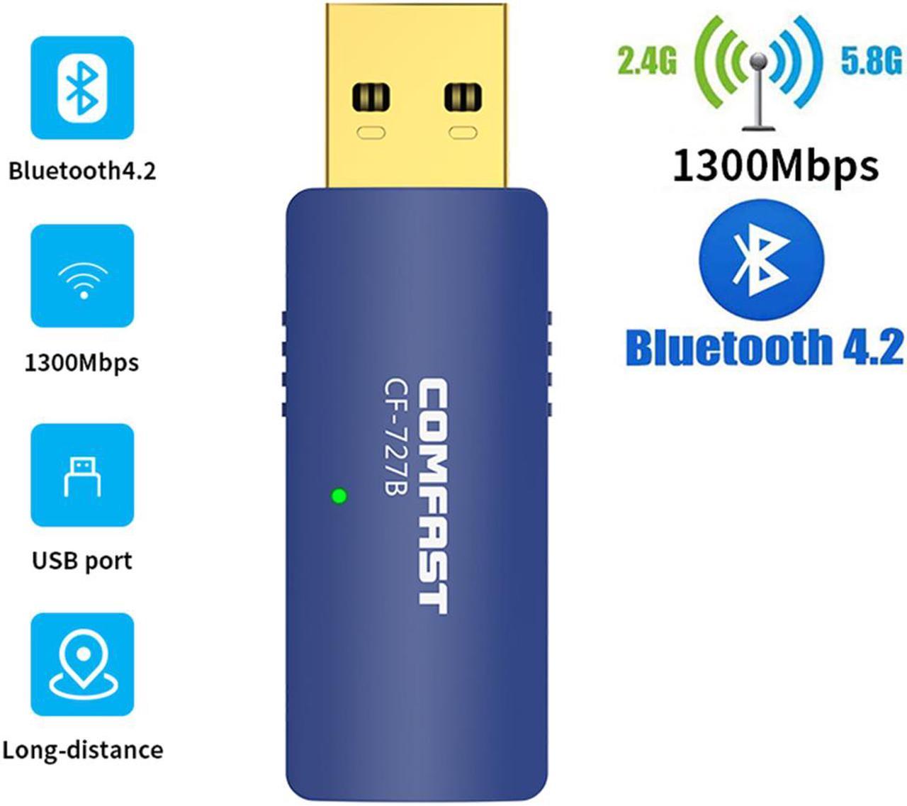 1300Mbps Wireless WiFi Bluetooth Adapter USB WiFi Adapter 802.11 ac/b/g/n 2.4G & 5.8G Network Card Receiver / Transmitter for PC Desktop Laptop, Support Windows XP/Vista/7/8/8.1/10 Mac