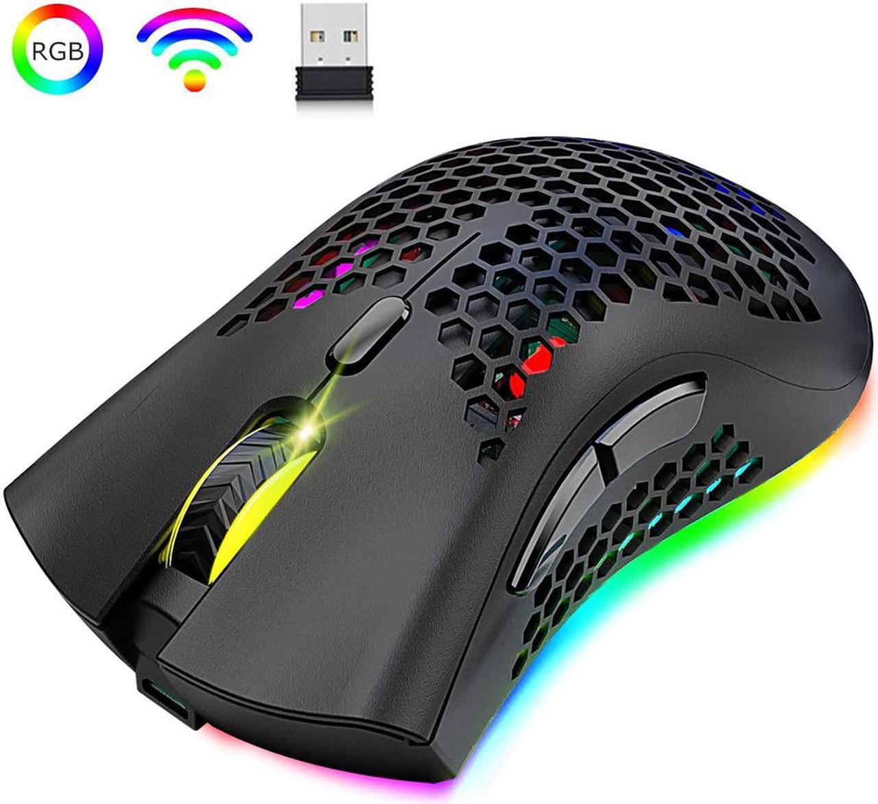 Gaming Mice Wireless Lightweight Gaming Mouse Honeycomb with 7 Button Multi RGB Backlit Perforated Ergonomic Shell Optical Sensor Adjustable DPI Rechargeable 800mAh Battery USB Receiver for PC Laptop