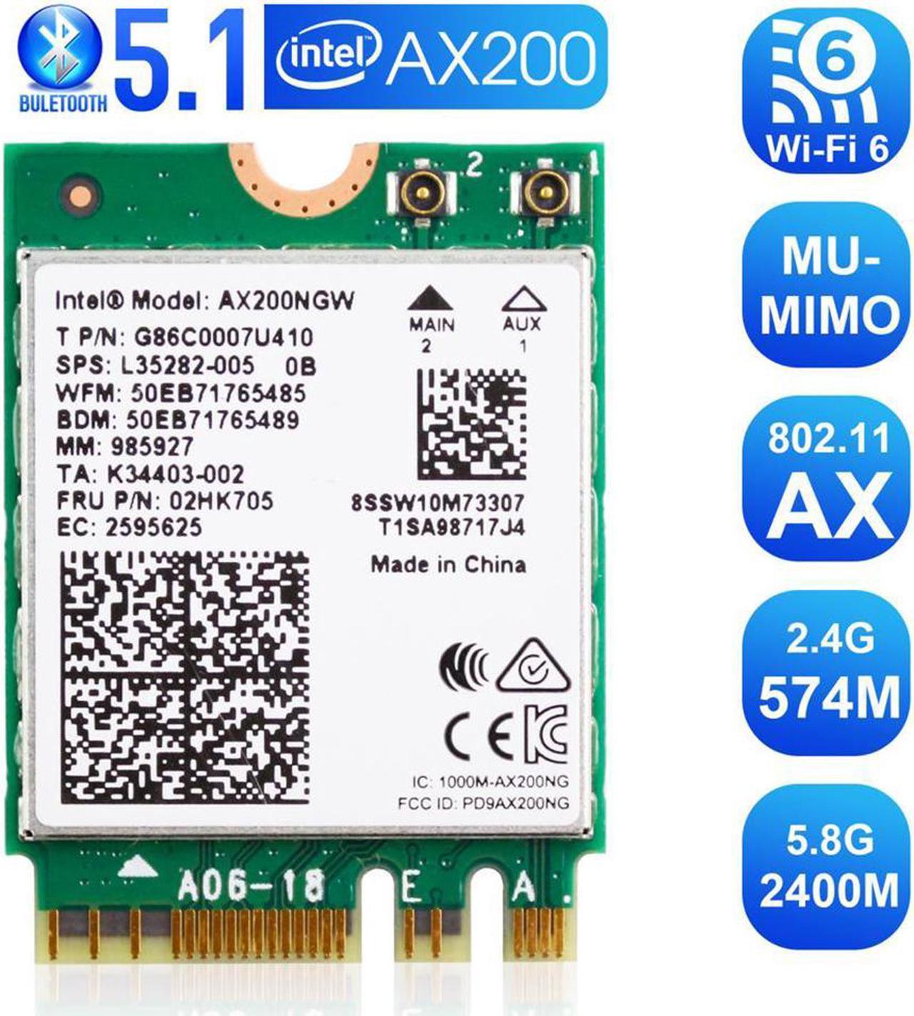 WiFi 6 M.2 Module AX 3000Mbps Network Adapter with Bluetooth 5.1 Wireless Wi-Fi 6 Card 2.4G/5Ghz 802.11ax MU-MIMO for Laptop PC with Windows 64 bit - Intel Model AX200NGW