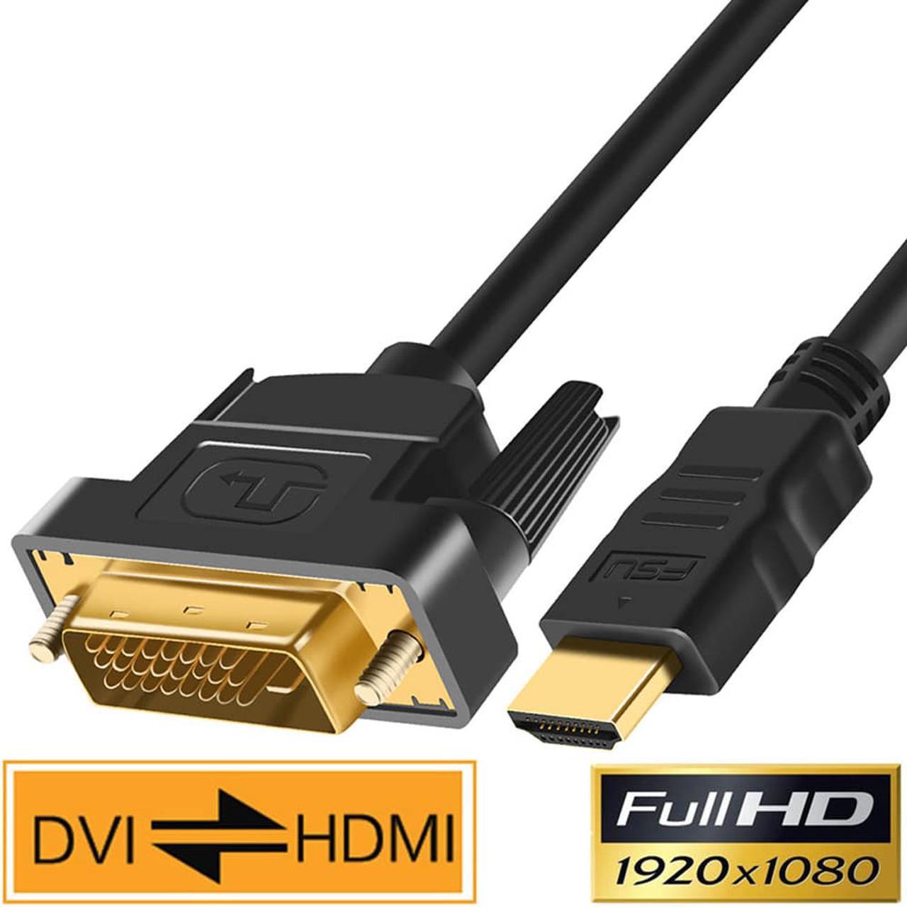 10ft/3M HDMI to DVI Cable Bi Directional DVI-D 24+1 Male to HDMI Male High Speed Adapter Cable 1080P Full HD Compatible for Raspberry Pi Roku Xbox One PS4 PS3 Graphics Card Nintendo Switch (10feet)