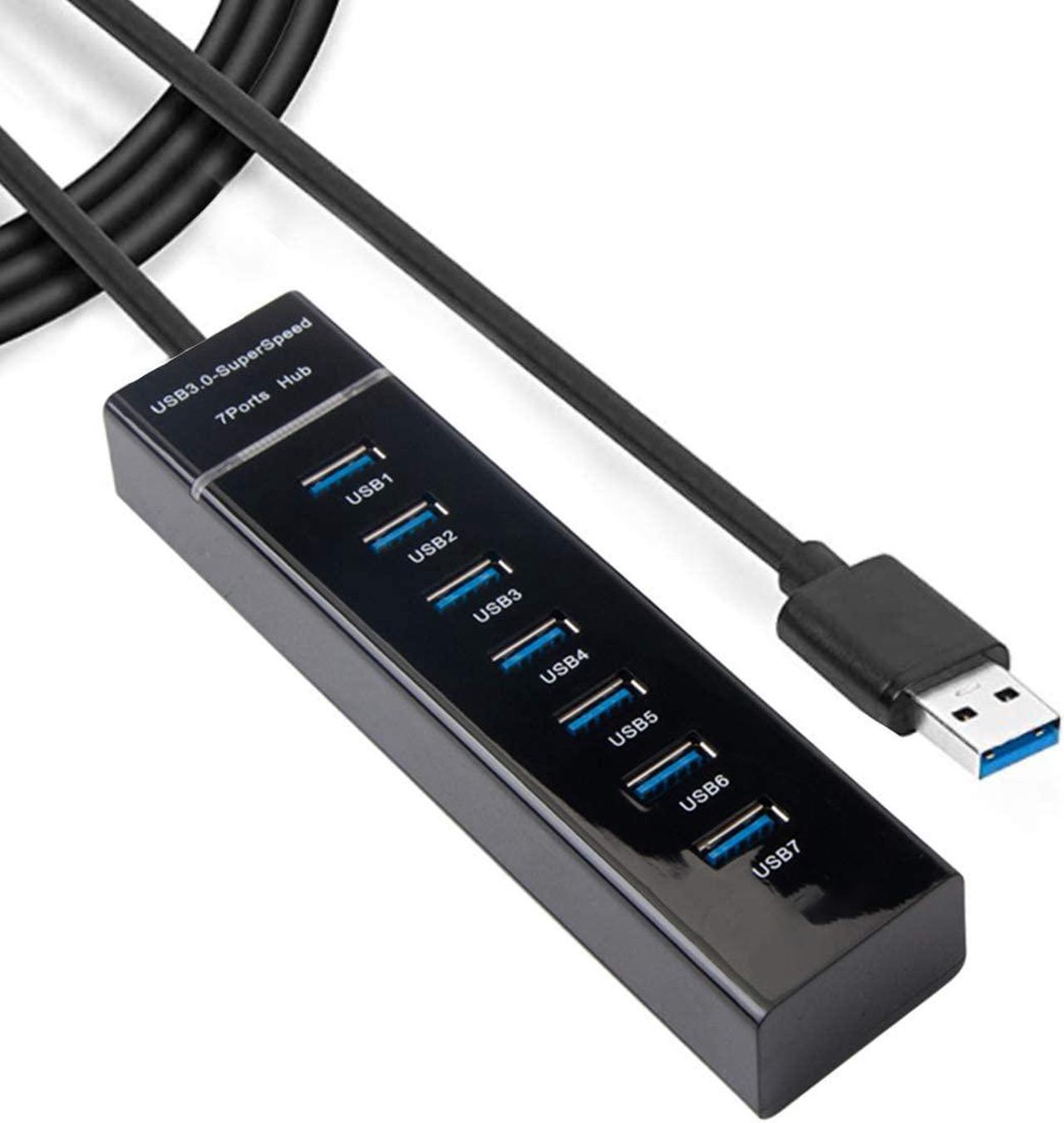 7-Port USB 3.0 Hub - USB Data Hub USB Splitter 7x USB 3.0 Hub with Long Cable 38-inch for Laptop, PC, MacBook, Mac Pro, Mac Mini, iMac, Surface Pro and More USB Devices (Black)