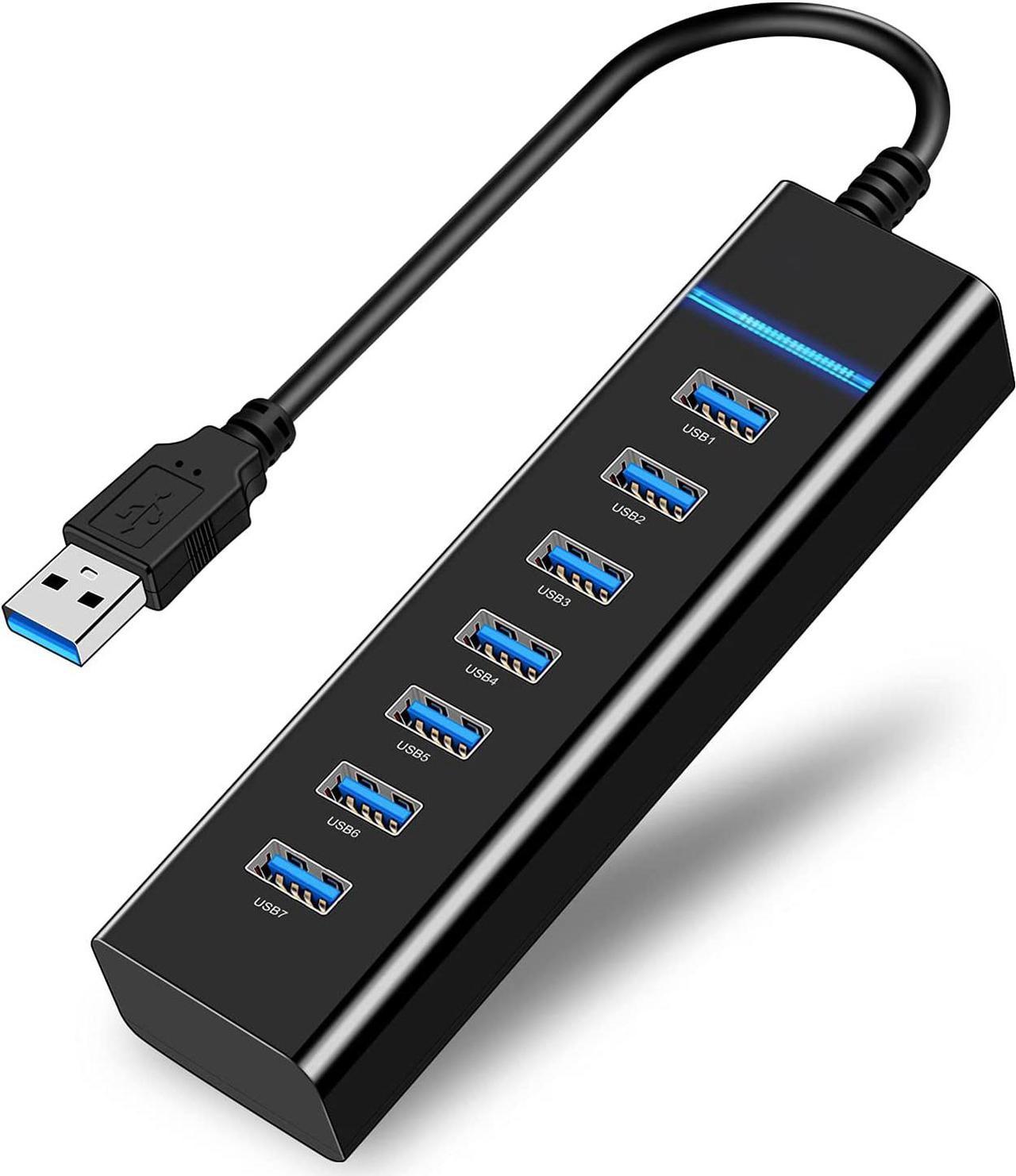 USB3.0 Hub, 7 Port USB 3.0 Hub LED Portable High-Speed USB Hub Compatible for iMac Pro, MacBook Air, Mac Mini/Pro, Surface Pro, PC and Laptop