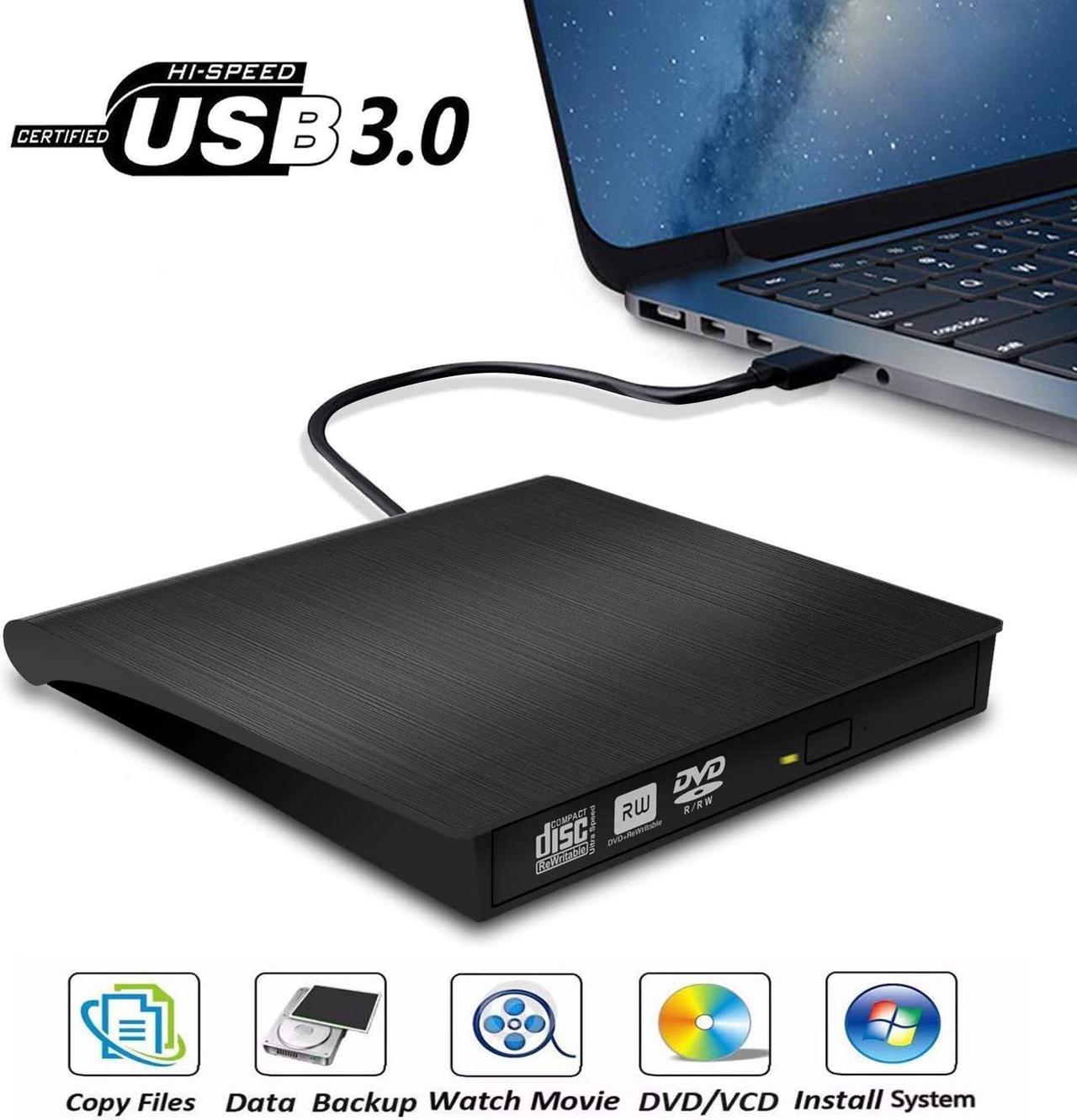 External CD DVD Drive, USB 3.0 Portable CD/DVD +/-RW Drive/DVD Player for Laptop CD ROM DVD Burner Compatible with Laptop Desktop PC Windows Linux OS Apple Mac (Black)