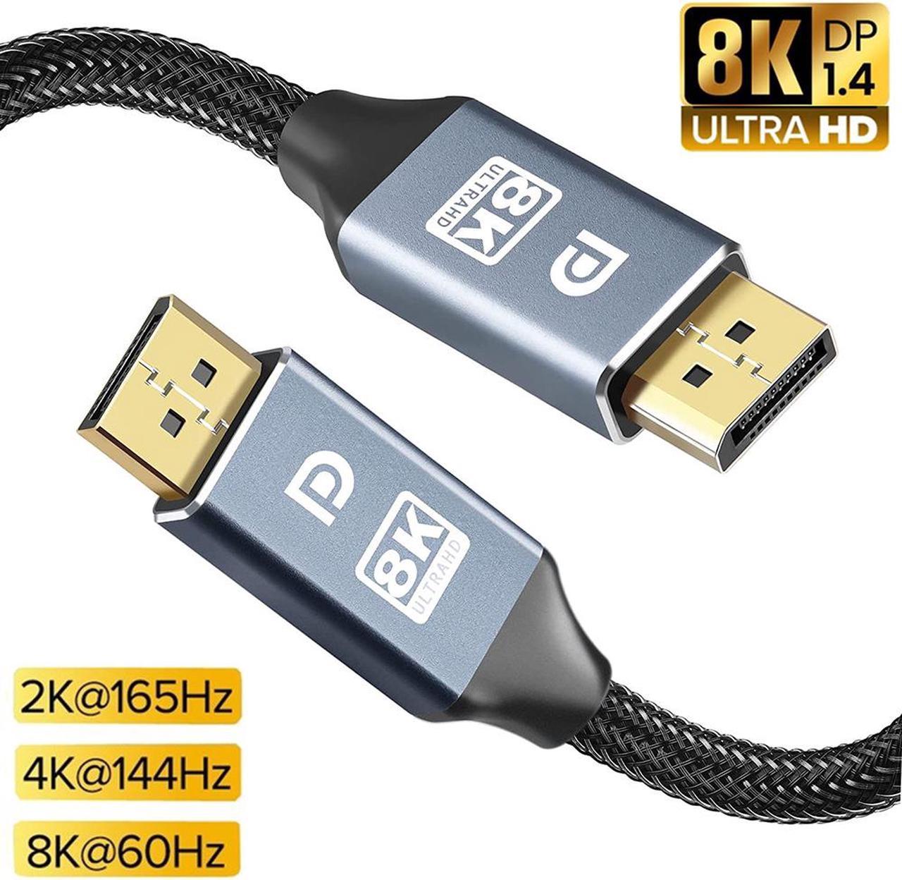 DisplayPort Cable DP 1.4, Nylon Braided 8K DP Cable (8K @60Hz, 4K @120Hz, 2K, HDR, HBR3, HDCP 2.2) Display Port Cable V1.4 High Speed 32.4Gbps DisplayPort Cord for Laptop PC TV Gaming Monitor (3.3ft)