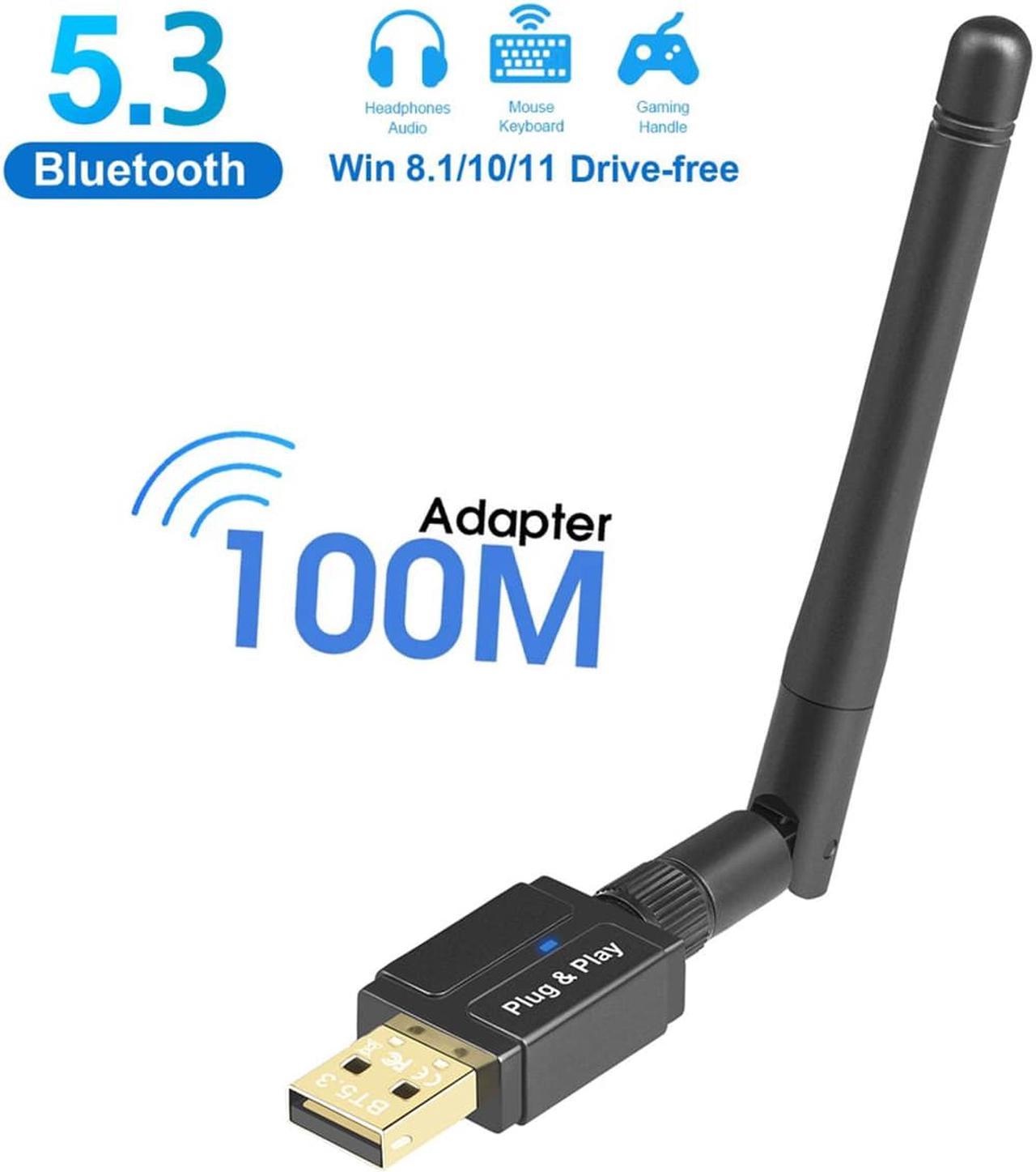 Long Range 328FT/100M Bluetooth USB Adapter 5.3 for PC, Drive-Free Bluetooth 5.3 Adapter for Windows 11/10/8.1, 5.3+EDR Bluetooth Wireless Transmitter Receiver for Desktop Laptop PC (Black)