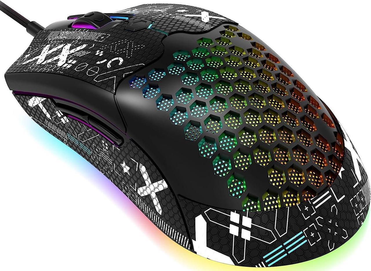 Ultralight Wired Gaming Mouse with Anti-slip Sticker, Lightweight Honeycomb Shell, Pixart PAW3325, 7 Buttons, 6 Adjustable DPI up to 12000 dpi, 26 RGB Backlit Mice, USB Optical Mice for Win11/Xbox/Mac