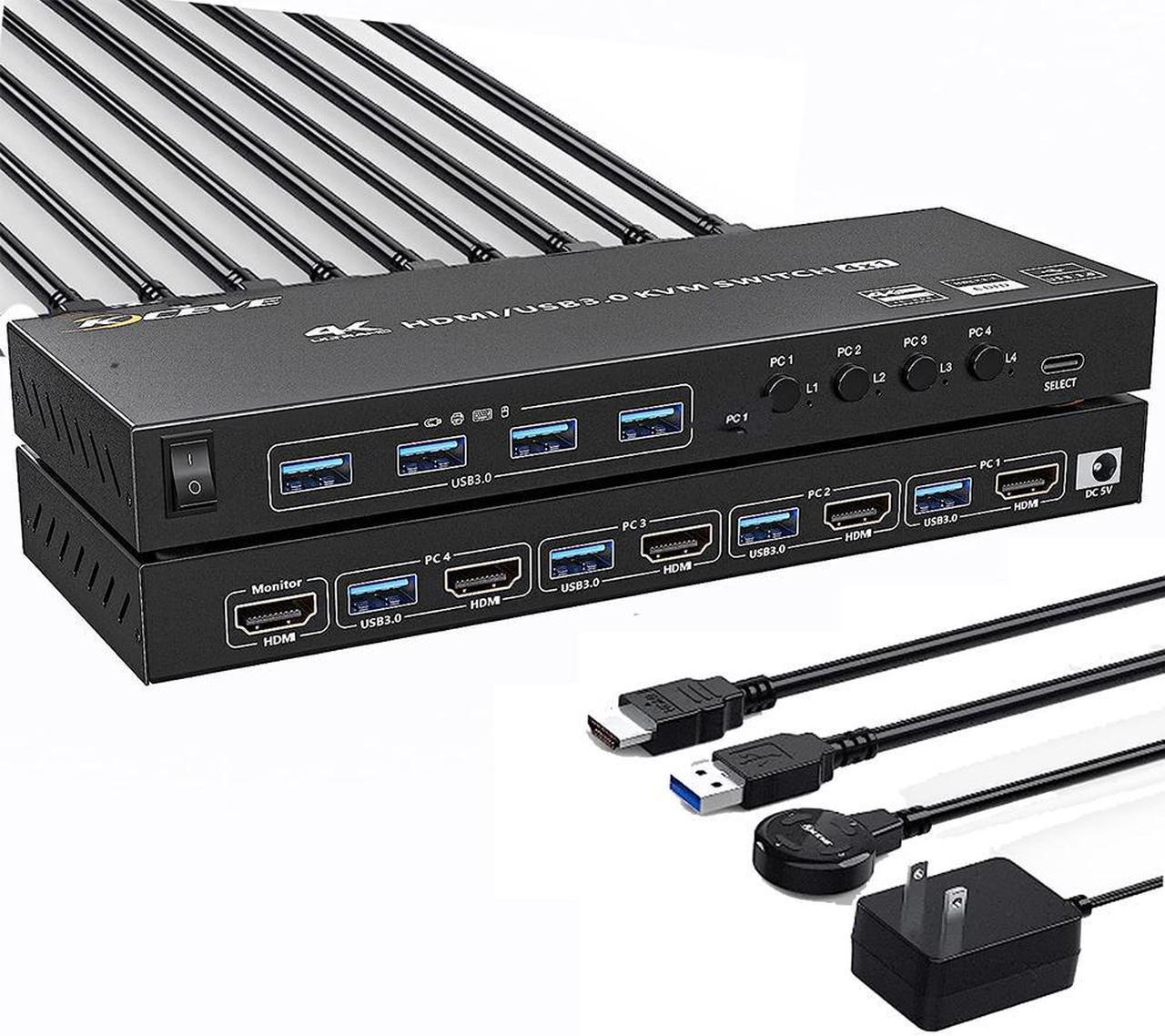 USB 3.0 KVM Switch HDMI 4 Ports 4K@60Hz 2K@120Hz RGB 4:4:4, 4x1 HDMI 2.0 KVM Switch Simulation EDID, HDCP2.2 Decoding, KVM Switch 4 PC 1 Monitors with 4 USB 3.0 Ports for Keyboard, Mouse, Printer etc.