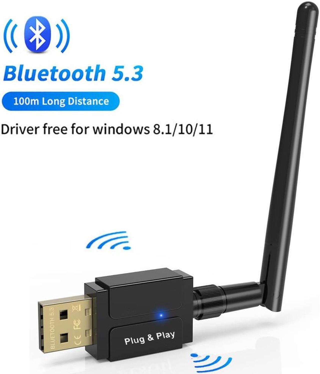 328FT / 100M Long Range USB Bluetooth 5.3 Adapter for Desktop PC Class1 Bluetooth EDR Dongle Transmitter Receiver Plug & Play Wireless Bluetooth Controller Adapter for Laptop Headsets Keyboard Mouse