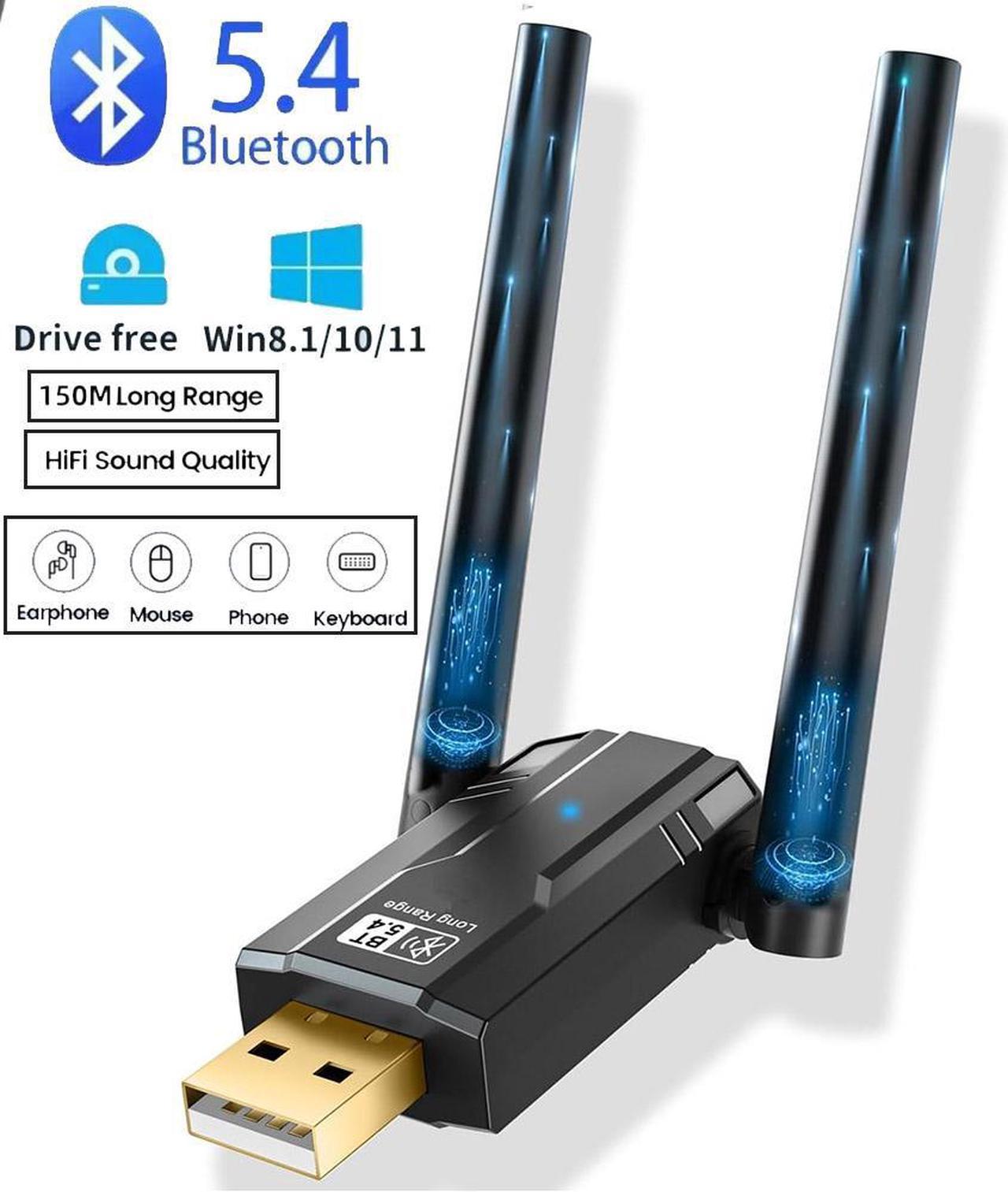 SMA USB Bluetooth Adapter 5.4 for PC, 150M Dual Antenna USB Bluetooth Dongle BT5.4 (EDR & BLE) Bluetooth Wireless USB Adapter for Desktop Laptop PC Plug and Play Compatible with Windows 11/10/8.1