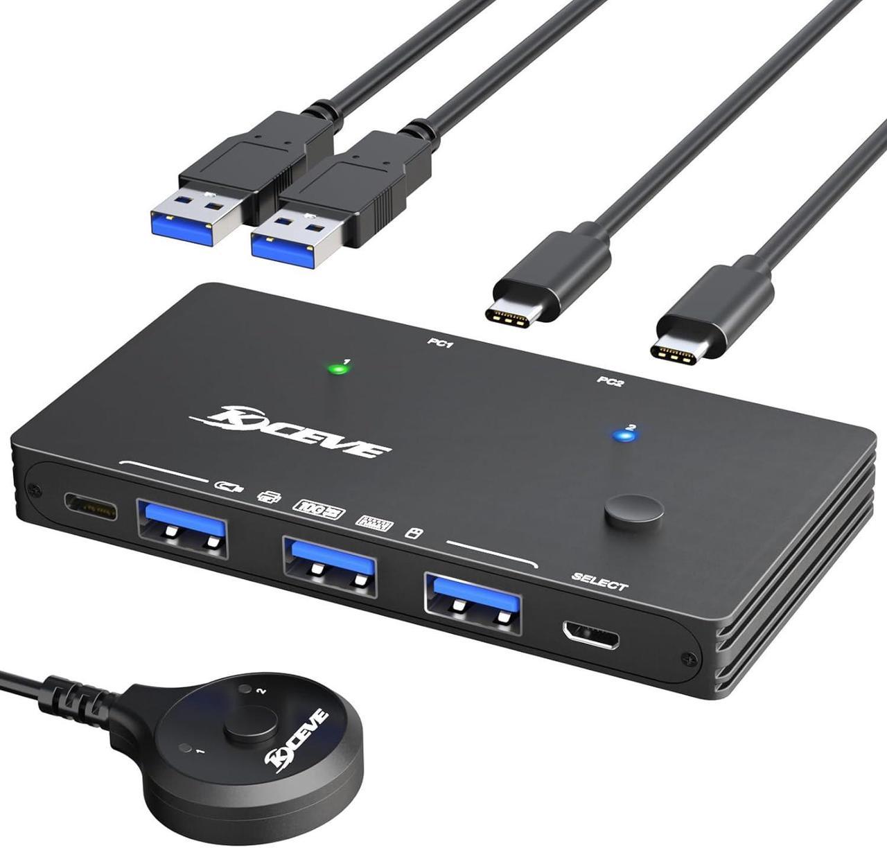 SMA USB 3.0 Switch 2 Computers Share 4 USB 3.2 Device, USB 3.2 10Gbps 2 in 4 Out USB C Switcher for 2 PC Share 4 USB Devices, Printer, Scanner, Mouse, Keyboard, with 2 USB C-C cables and Wired Remote