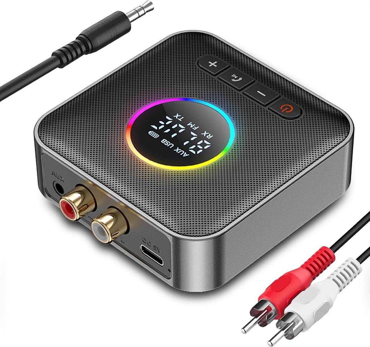 SMA Bluetooth Receiver for Hi-Fi, Bluetooth 5.4 Audio Transmitter with 3.5mm jack and 2 RCA ports, AUX Bluetooth 5.4 Adapter for Car with RGB Lights, Noise Canceling, Dual Pairing, U disk Playback