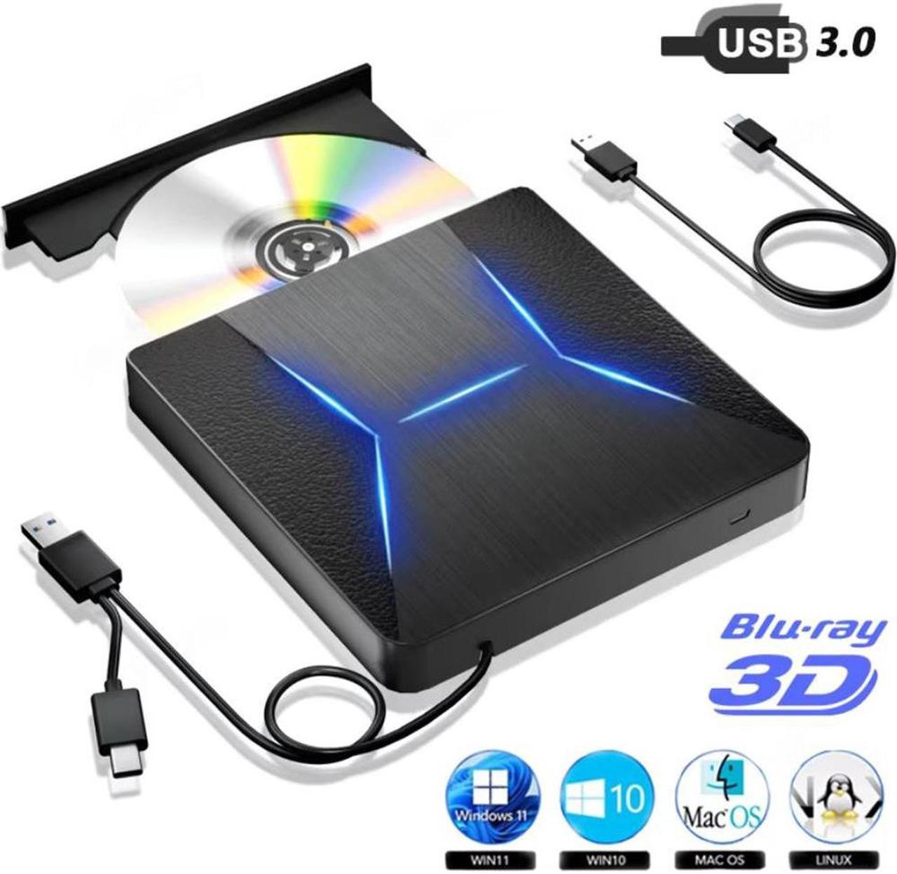 SMA External Blu Ray Drive, Portable Blu-ray Drive USB 3.0 and Type-C BD Player Read DVD 3D Optical Bluray CD DVD Drive Compatible with MacOS, Windows XP/7/8/10/11 for Laptop, MacBook, Desktop