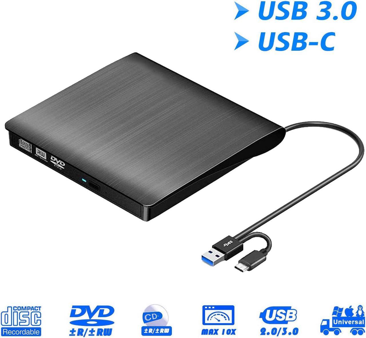 External CD DVD Drive, Type C USB 3.0 CD DVD RW Reader Burner Portable CD-RW/VCD-RW Player Rewriter High Speed Low Noise Super drive for Laptop, Desktop, Mac OS, Windows 10/8/7/XP/Linux