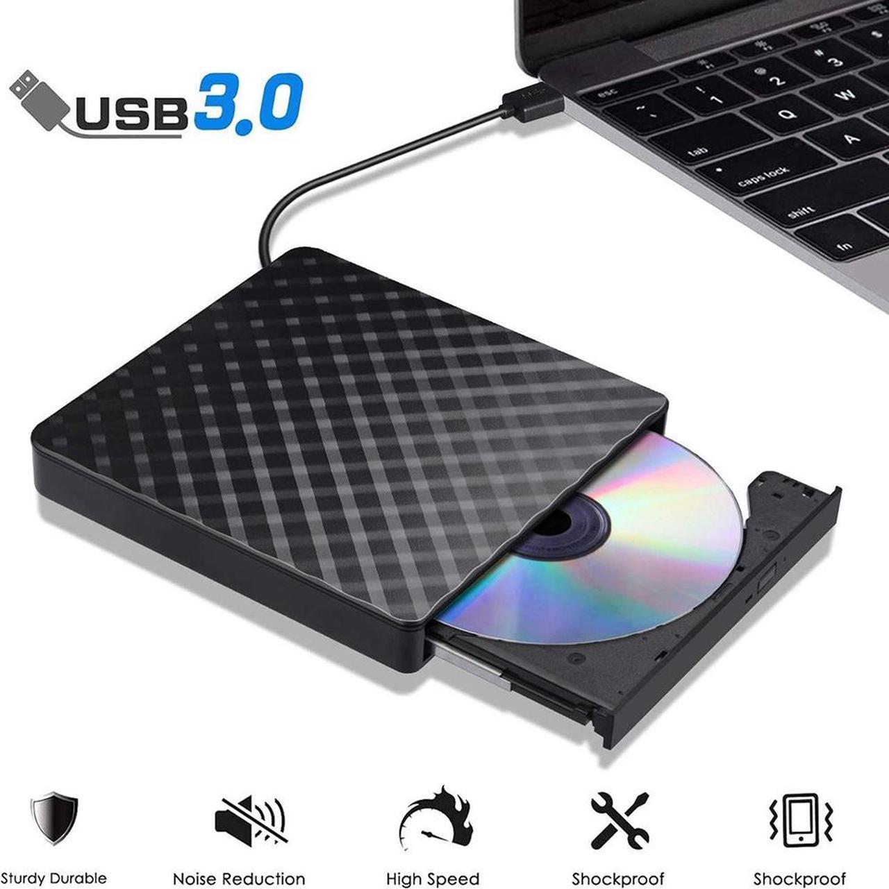 USB 3.0 External CD Drive, CD/DVD-RW Drive, CD-RW Rewriter Burner Superdrive for High Speed Data Transfer for Laptop Notebook PC Desktop Support Windows/Vista/7/8.1/10 (Black)