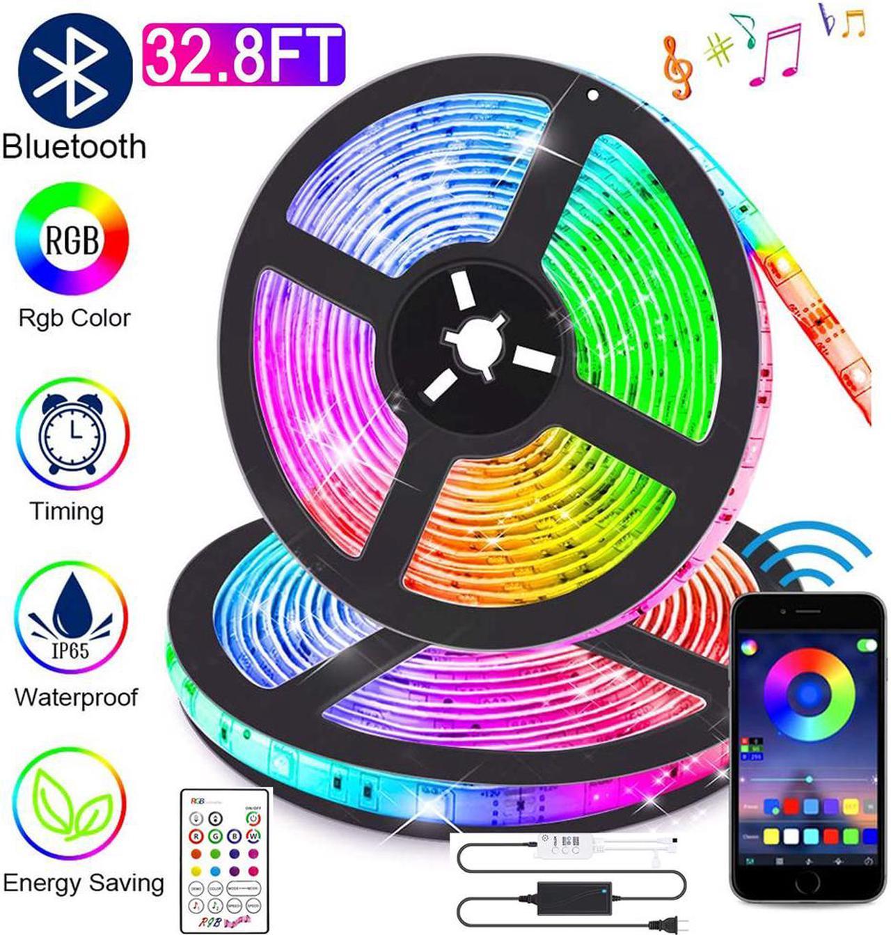 Bluetooth LED Strip Lights Music Sync App Control, 32.8FT/10M Flexible Waterproof RGB LED Light Strips for Bedroom with Remote Color Changing Neon Lights 300LED 5050 Tape Lights 12V Room Mood Lighting