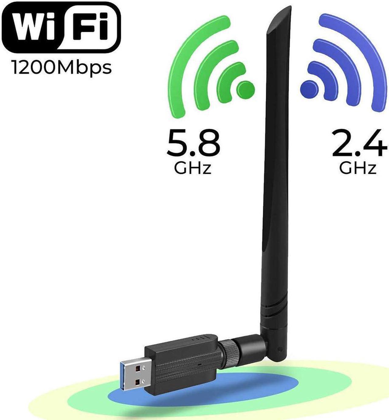 USB WiFi Adapter – 1200M WiFi Dongle High Speed 802.11ac 5dBi Dual Band 2.4/5GHz Wireless Network Adapter for PC/Desktop/Tablet/Laptop, Compatible with Windows, Mac OS X (Color: Black)