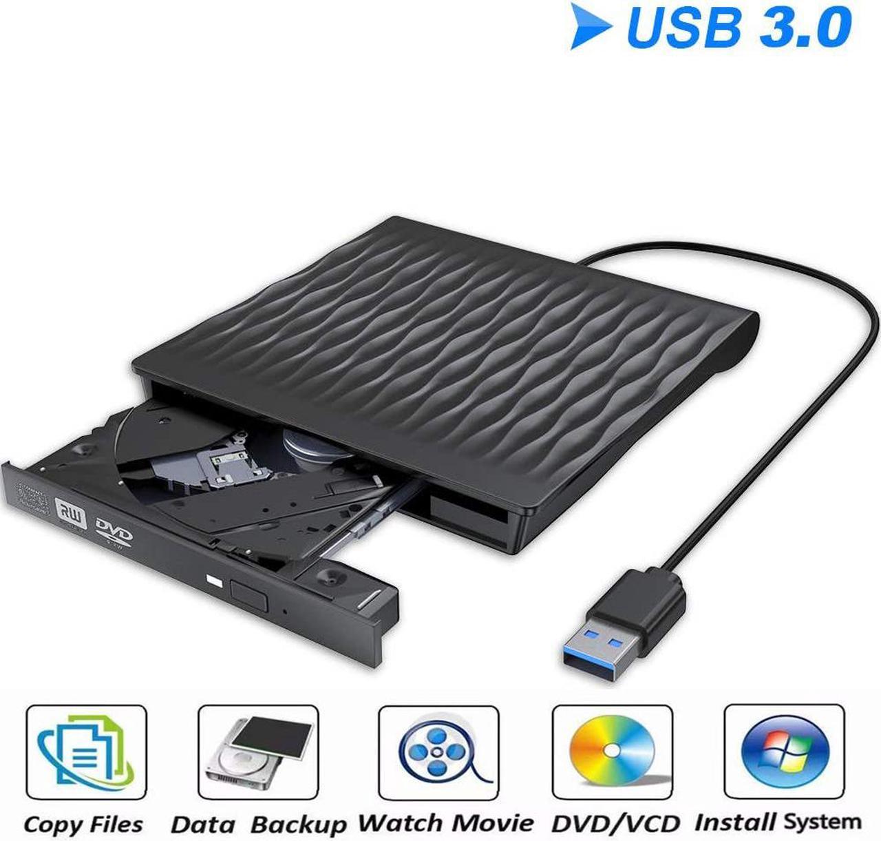 External CD DVD Drive, USB 3.0 Portable Burner Optical Drive CD RW DVD RW Superdrive Compatible for MacBook Pro Air iMac Laptop Notebook (Color: Black)