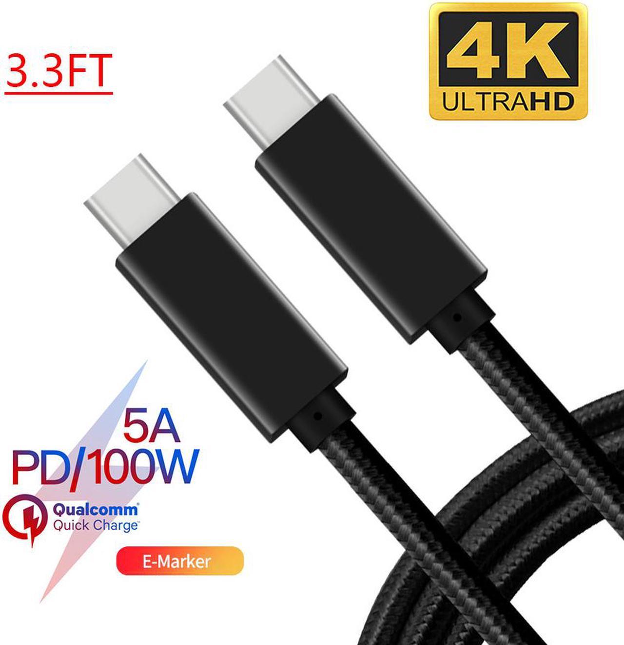 5A 100W USB-C Cable, 3.3ft 1M USB Power Delivery (PD) Fast Charge USB 3.1 Gen2, 10Gbps Data — Compatible with PD Docking Stations, Hard Drives, MacBook Pro, Air, iPad Pro, PixelBook, 4K/5K Displays