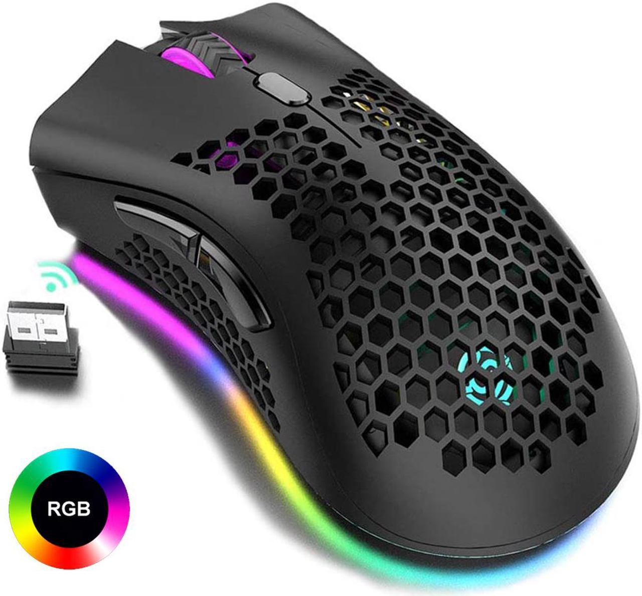 Lightweight Gaming Mouse, 2.4G Wireless Mouse Honeycomb Design Rechargeable Wireless Gaming Mouse with USB Receiver RGB Backlight Computer Mouse for Laptop PC (Black)