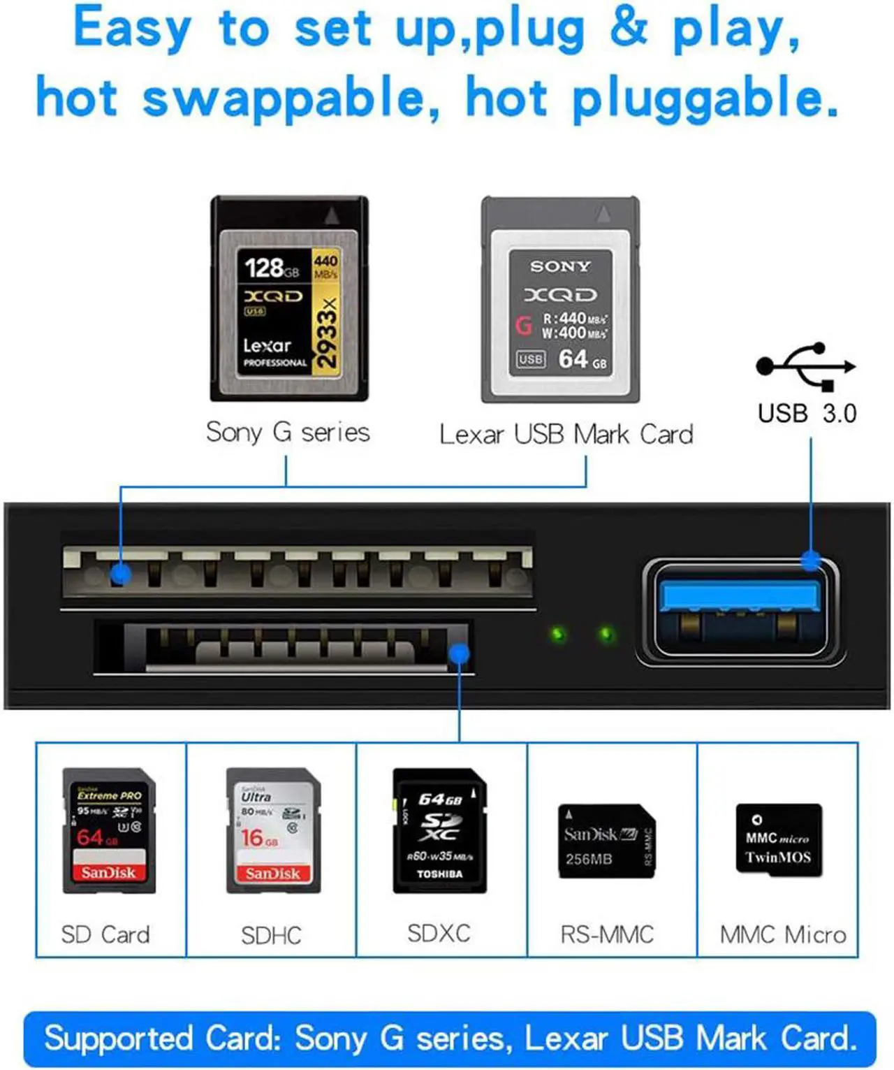 Alt view image 4 of 7 - XQD/SD Card Reader Type C, Opluz Dual Slot USB 3.0 Flash Memory Card Reader with High Speed up to 5Gbp/s for SD(HC/XC), Sony G Series, Lexar USB Mark Card, Compatible with Windows/Mac OS System