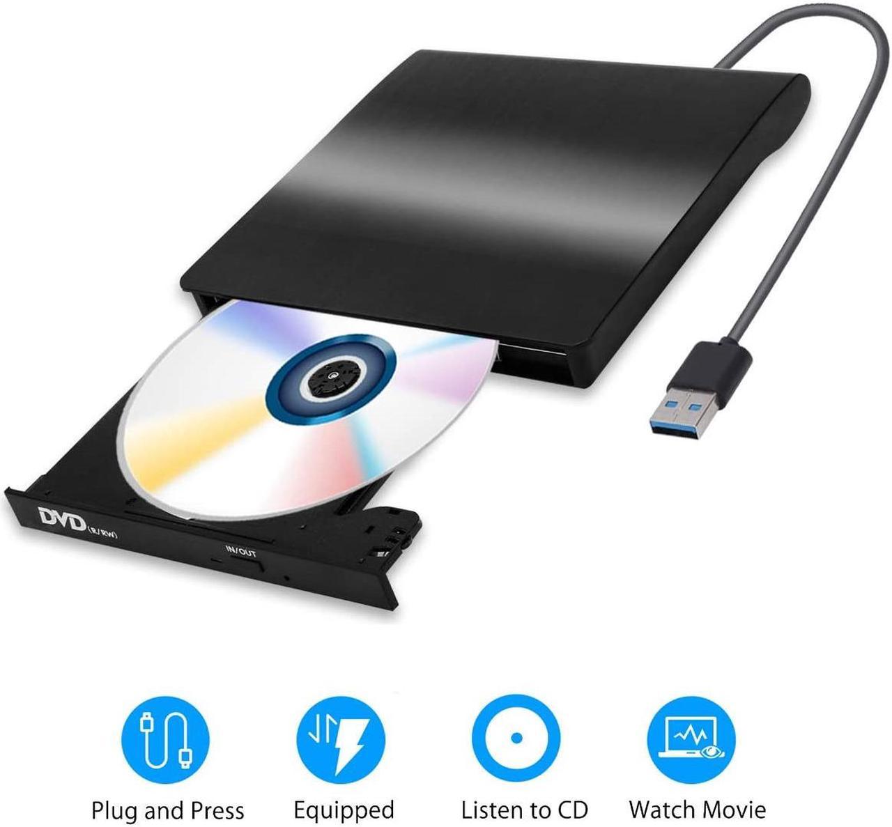 External CD/DVD Drive, USB 3.0 Portable Optical Slim CD/DVD Burner Player RW Drive Compatible with Desktop PC Windows XP/ 2003/ Vista/ 7/8, Linux, Mac os System