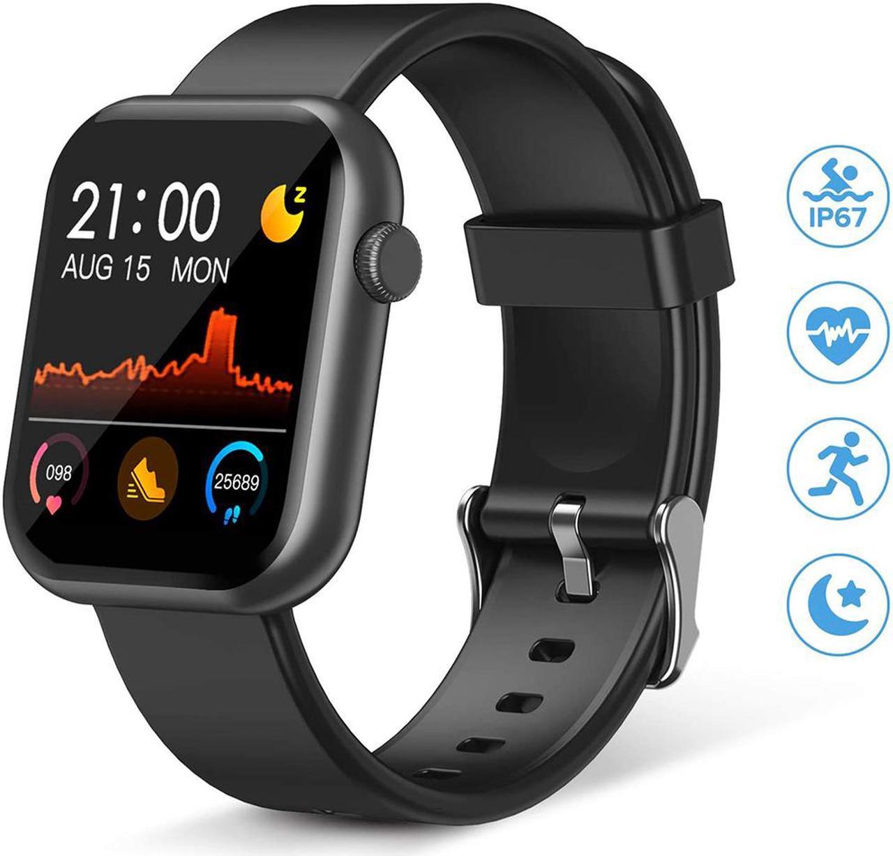 Smart Watch, Fitness Tracker with Heart Rate Monitor,IP67 Waterproof Fitness Watch with Pedometer,Smartwatch Compatible with iOS, Android for Men, Women, Black