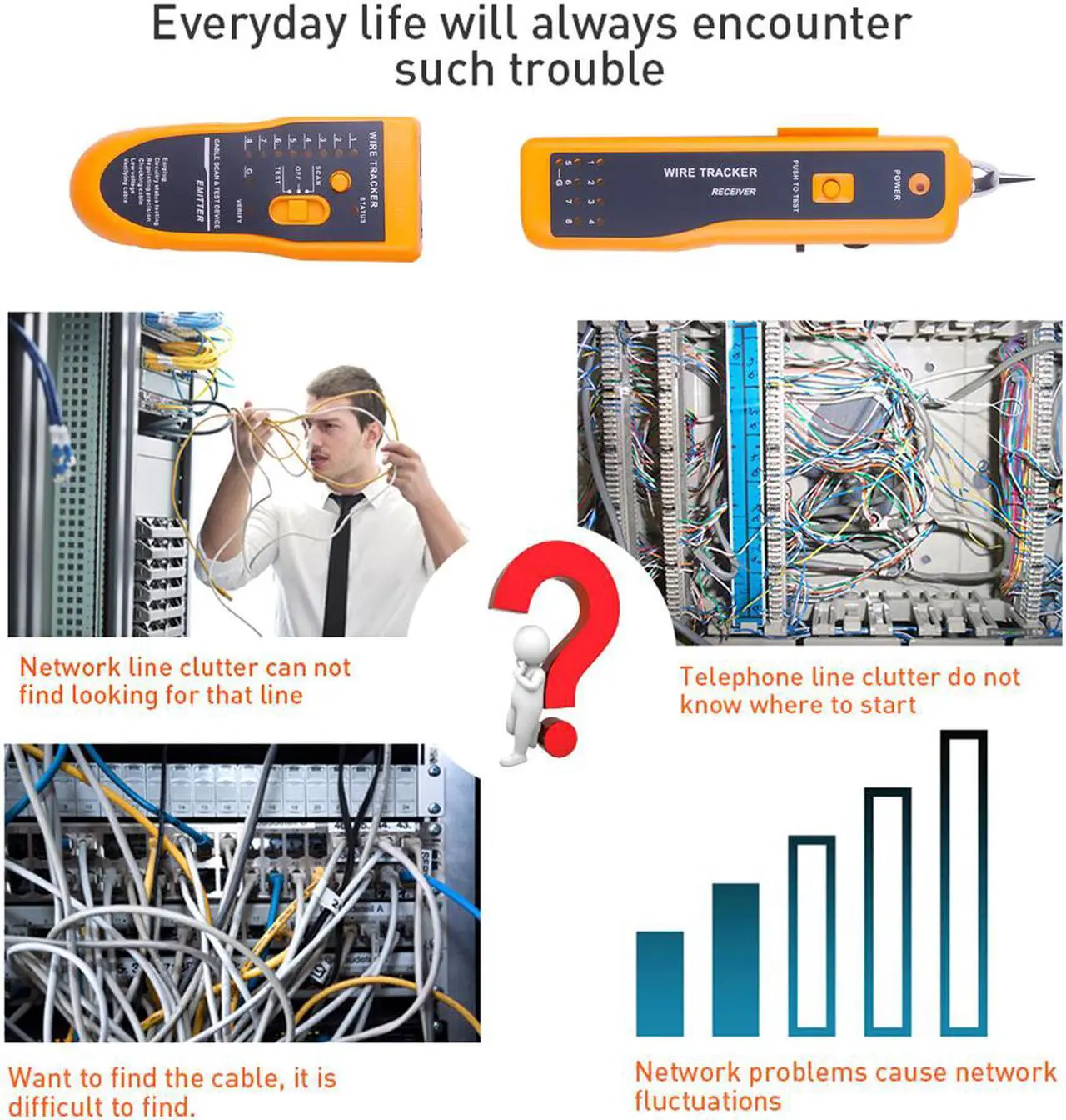 Alt view image 5 of 7 - Wire Tracker Tracer Toner Telephone Ethernet LAN Network Cable Tester Detector Line Finder For RJ11 RJ45 Cat5 Cat6