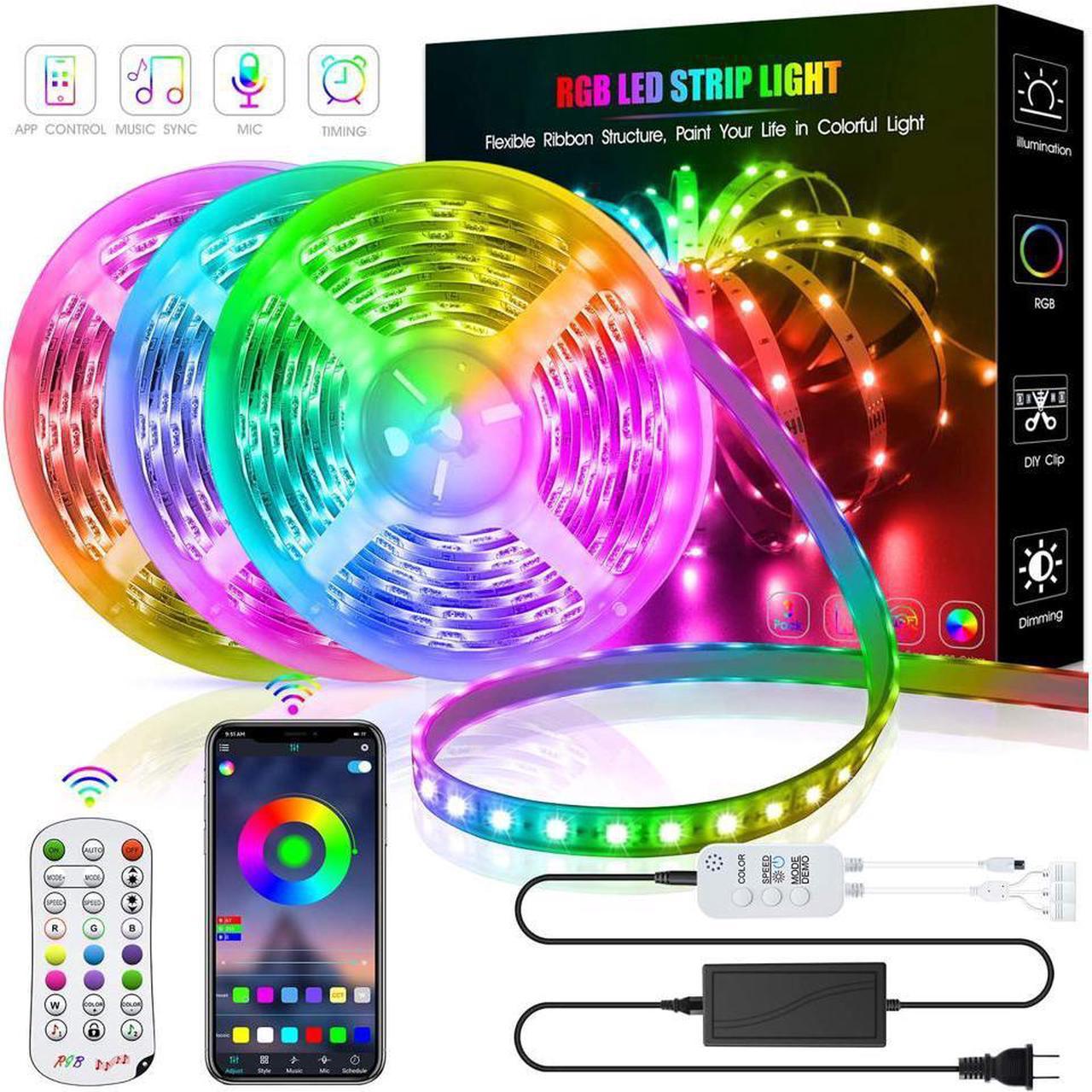 LED Strip Lights, 50ft/15M RGB Led Light Strip with Bluetooth Remote App Controller Color Changing 5050 LED Rope Lights Strip Sync to Music for Party Home Bedroom Lighting Kitchen Bed Flexible Strip