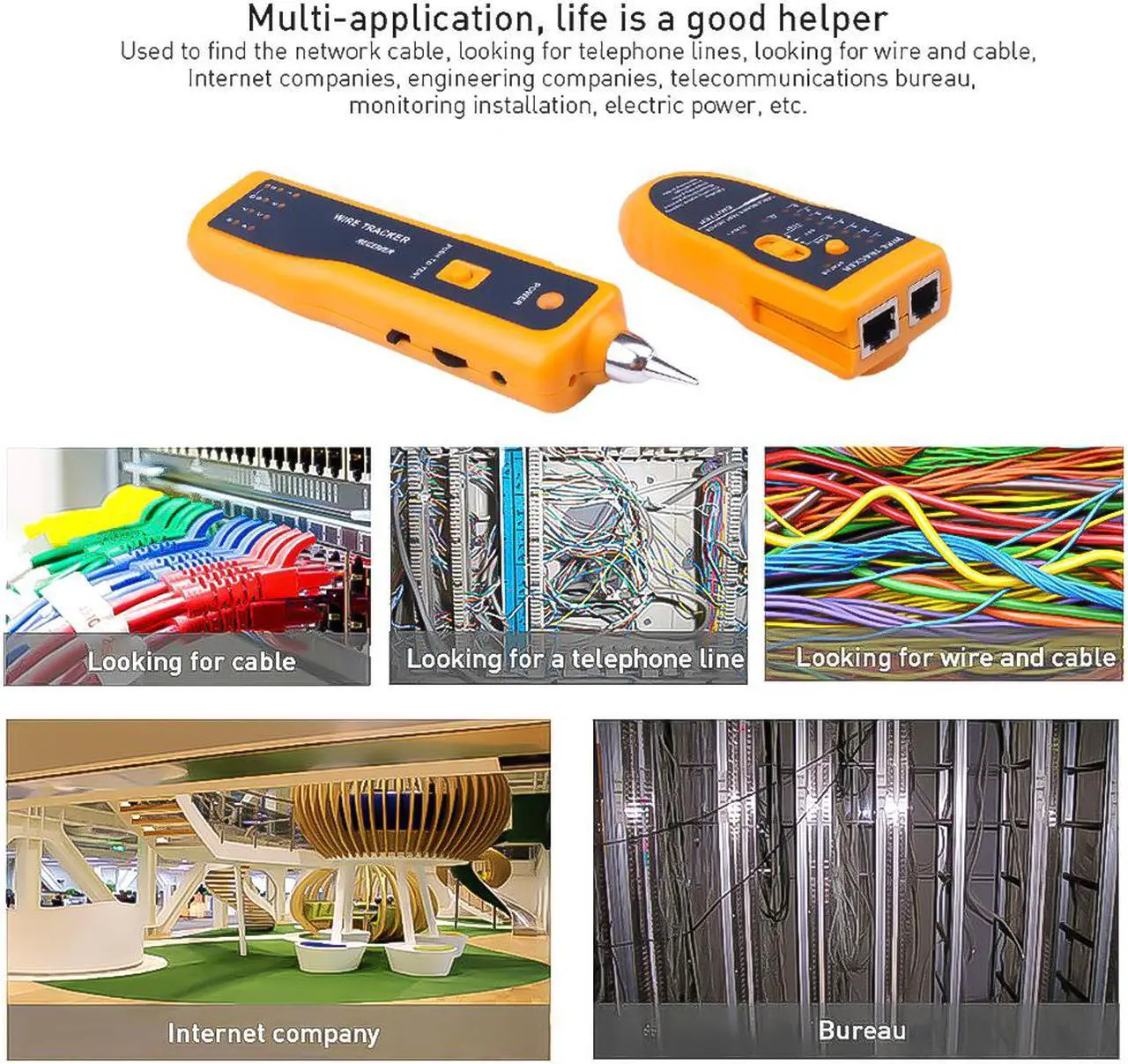 Alt view image 6 of 7 - Wire Tracker Tracer Toner Telephone Ethernet LAN Network Cable Tester Detector Line Finder For RJ11 RJ45 Cat5 Cat6