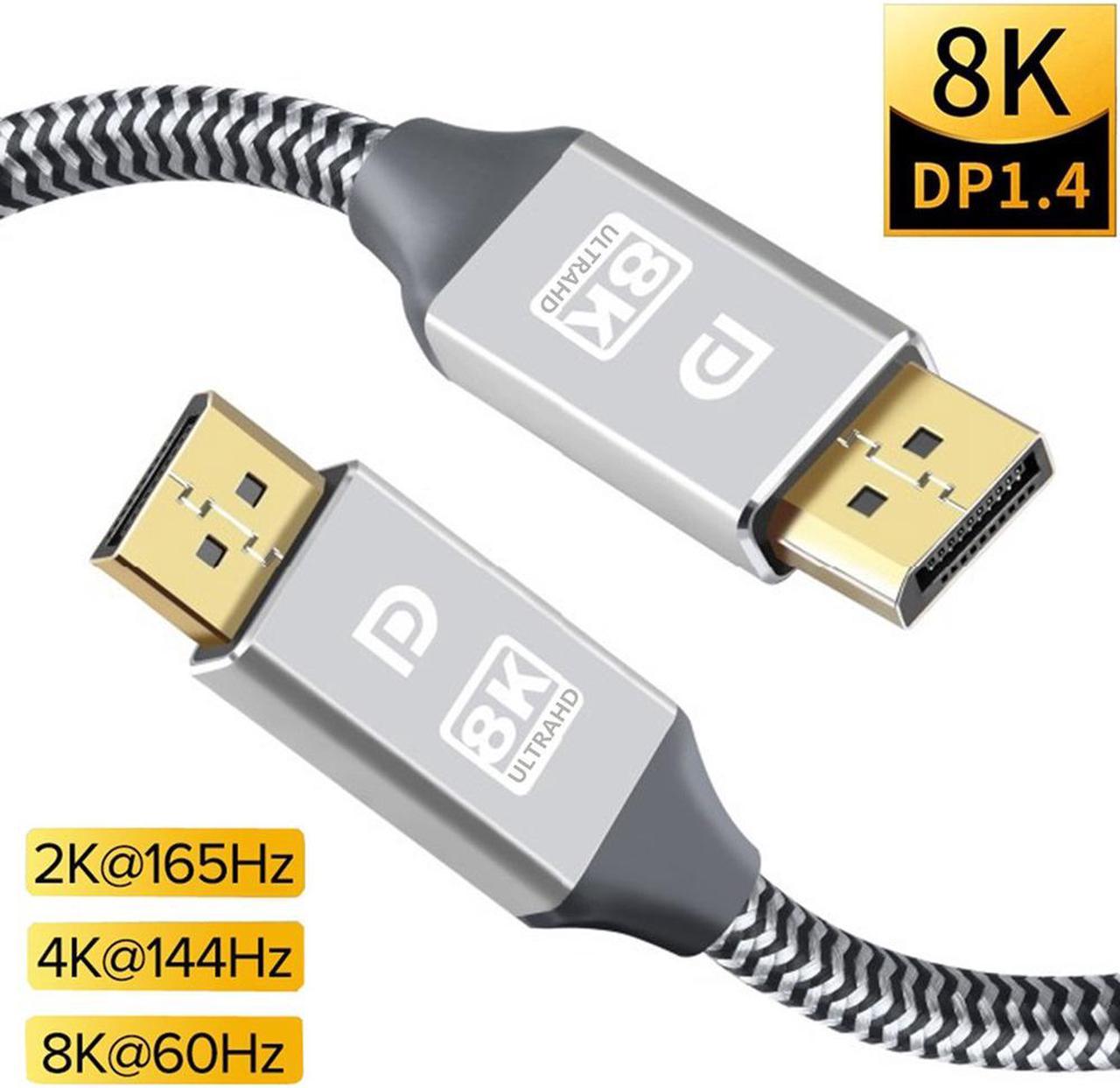 8K DisplayPort 1.4 Cable, DP Cable Nylon Braided -(4K 144Hz, 8K 60Hz) Gold-Plated Ultra High Speed DisplayPort to DisplayPort Cable for Laptop PC TV etc- Gaming Monitor Cable (6.6ft / 2M)