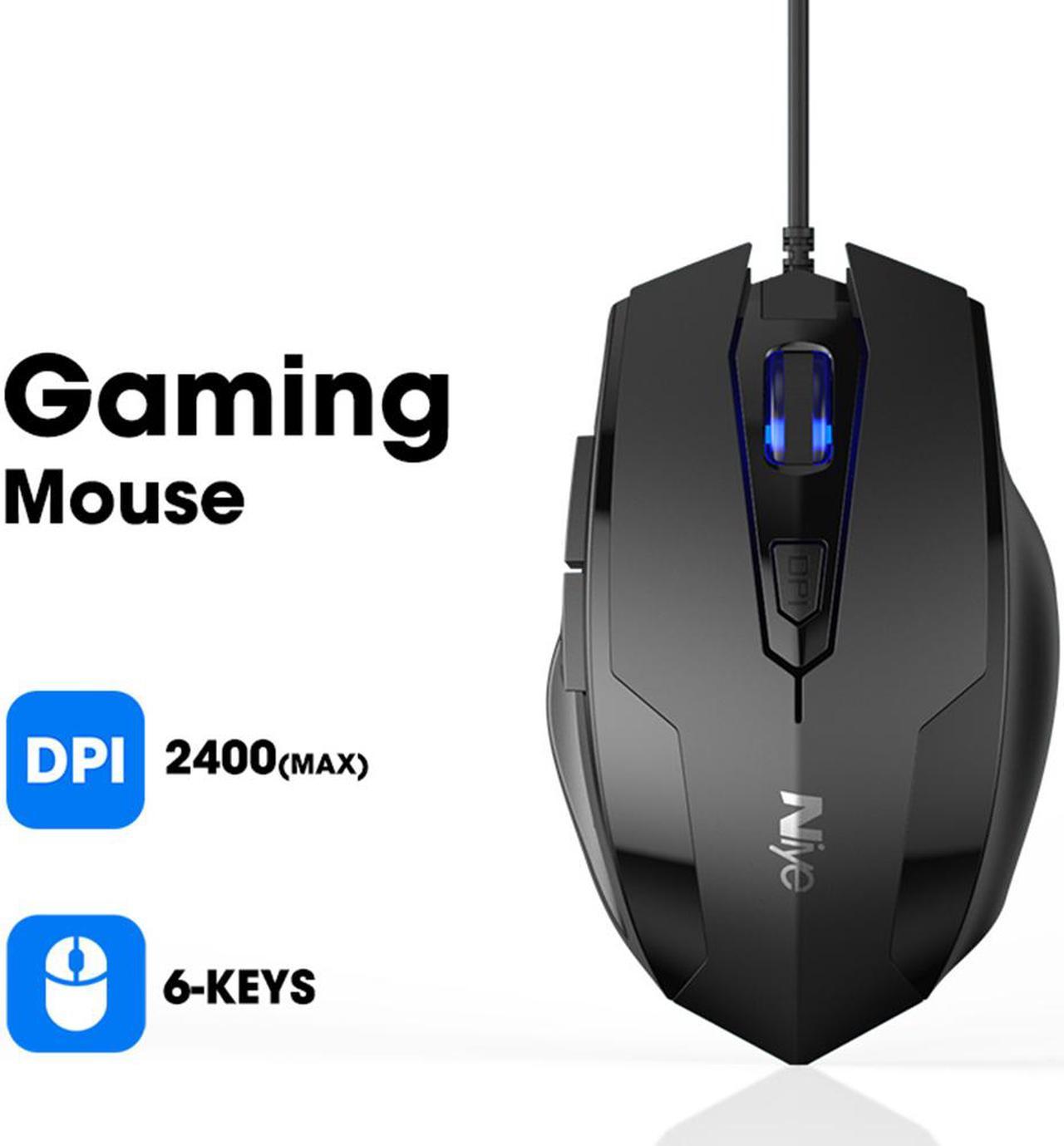 Ergonomic Gaming Mouse 2400DPI Wired Optical Maus for Computer PC Laptop Accessories Not Bluetooth Mouses Gamer 6 Keys Mice (Black)