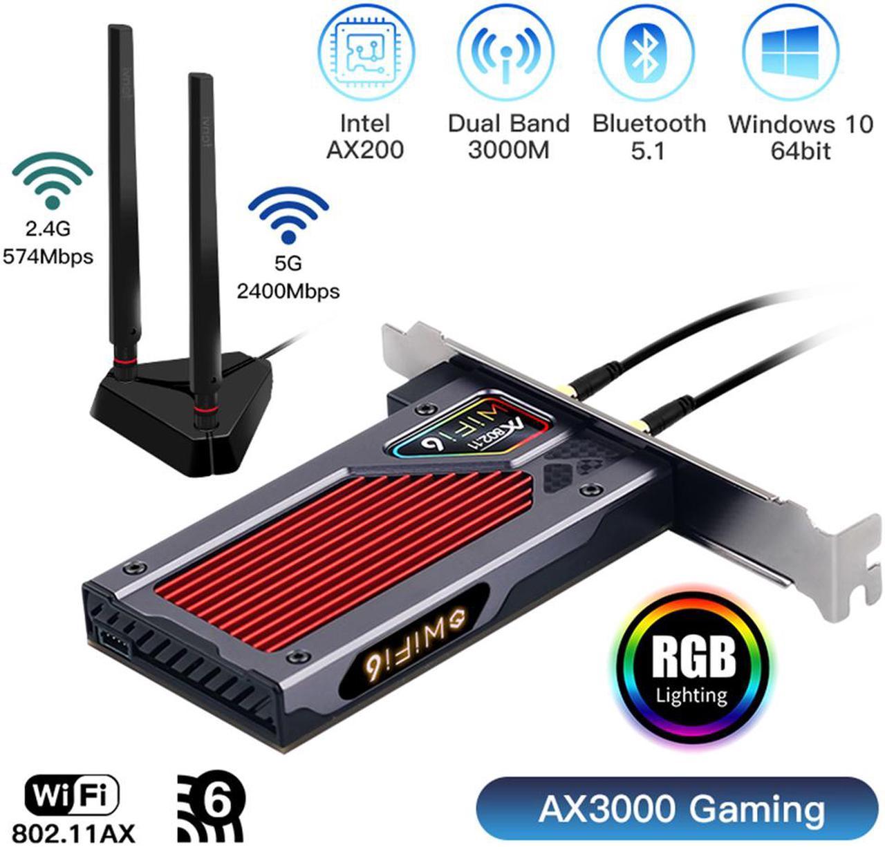 3000Mbps WiFi 6 PCI-E Bluetooth 5.1Dual Band Gaming Wireless PCIe Card RGB WiFi Adapter 2.4G/5G 802.11AX WI-Fi Intel AX200 WLan