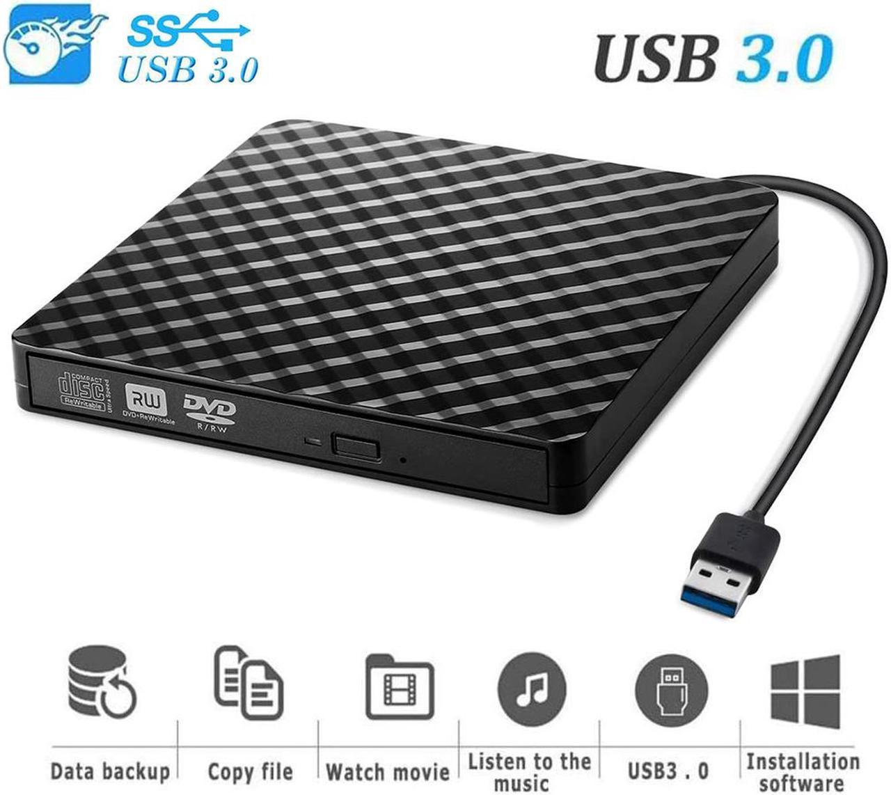 External DVD CD Driver,  USB 3.0 Portable Slim Burner DVD+/-RW Writer Plug and Play DVD/CD-ROM Rewriter CD Player for PC Laptop, Notebook, Desktop Supports Mac OS, Windows 10/8/7/XP/Vista