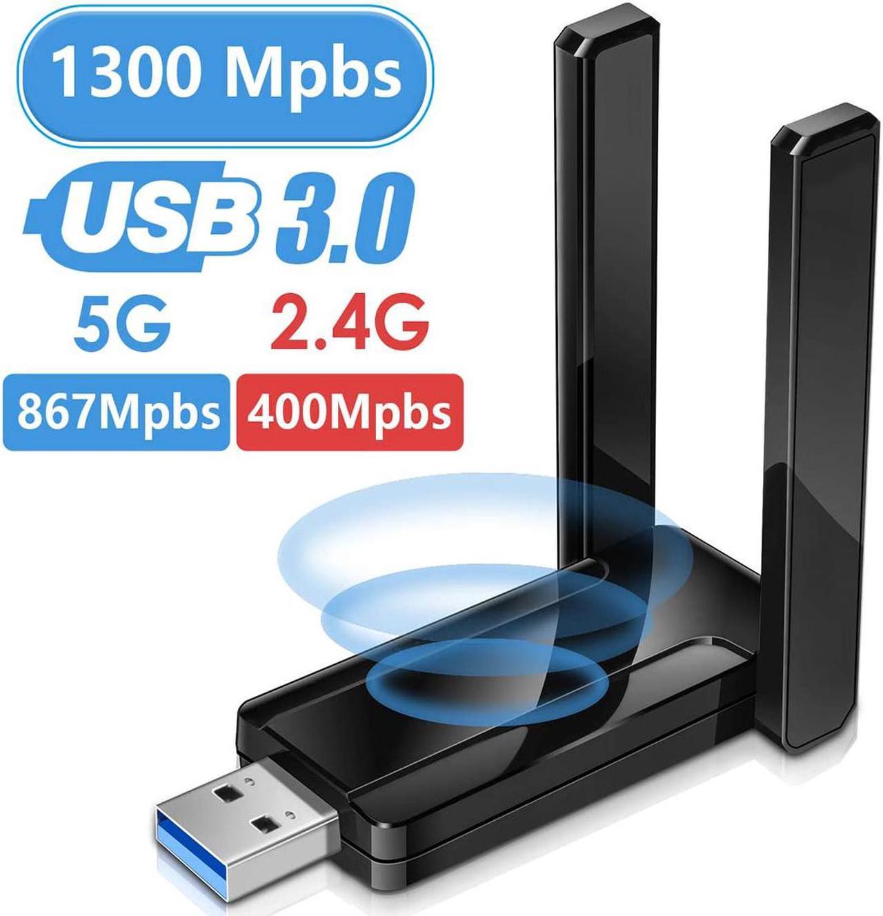 1300Mbps Wireless USB WiFi Adapter for PC,2.4GHz/5GHz Dual Band 5dBi High Gain Antenna Network Adapter for Desktop, Laptop Wireless Card- USB 3.0 Supports WinXP/7/8/10/vista/Linux