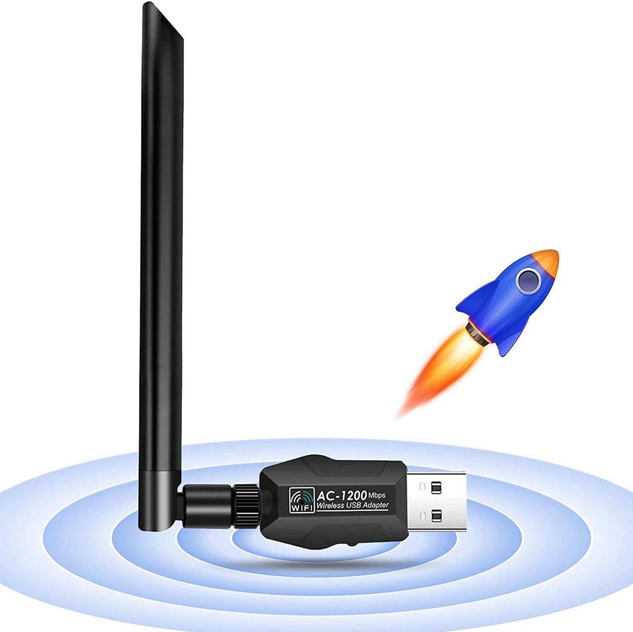 WiFi Adapter 1200 Mbps USB 3.0 Wireless Dongle with 5dBi Dual Band Antenna 5.8GHz 867Mbps+2.4GHz 300Mbps Wifi Stick for Windows/Mac OS/Linux/PC/Desktop/Notebook