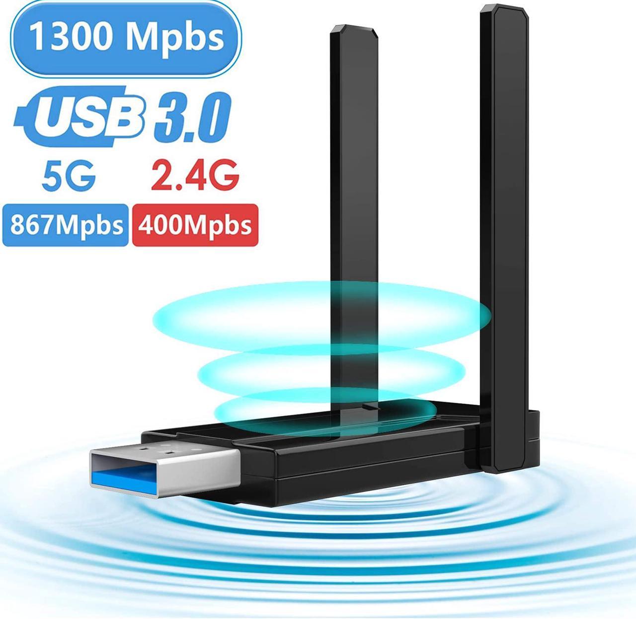 AC1300 Wireless USB WiFi Adapter for Desktop 1300Mbps 5G/2.4G 802.11AC 5dbi Antenna WiFi Card for PC Laptop USB 3.0 Windows 10/8.1/7 Mac 10.6/10.15 USB Computer Network Adapters for Gaming