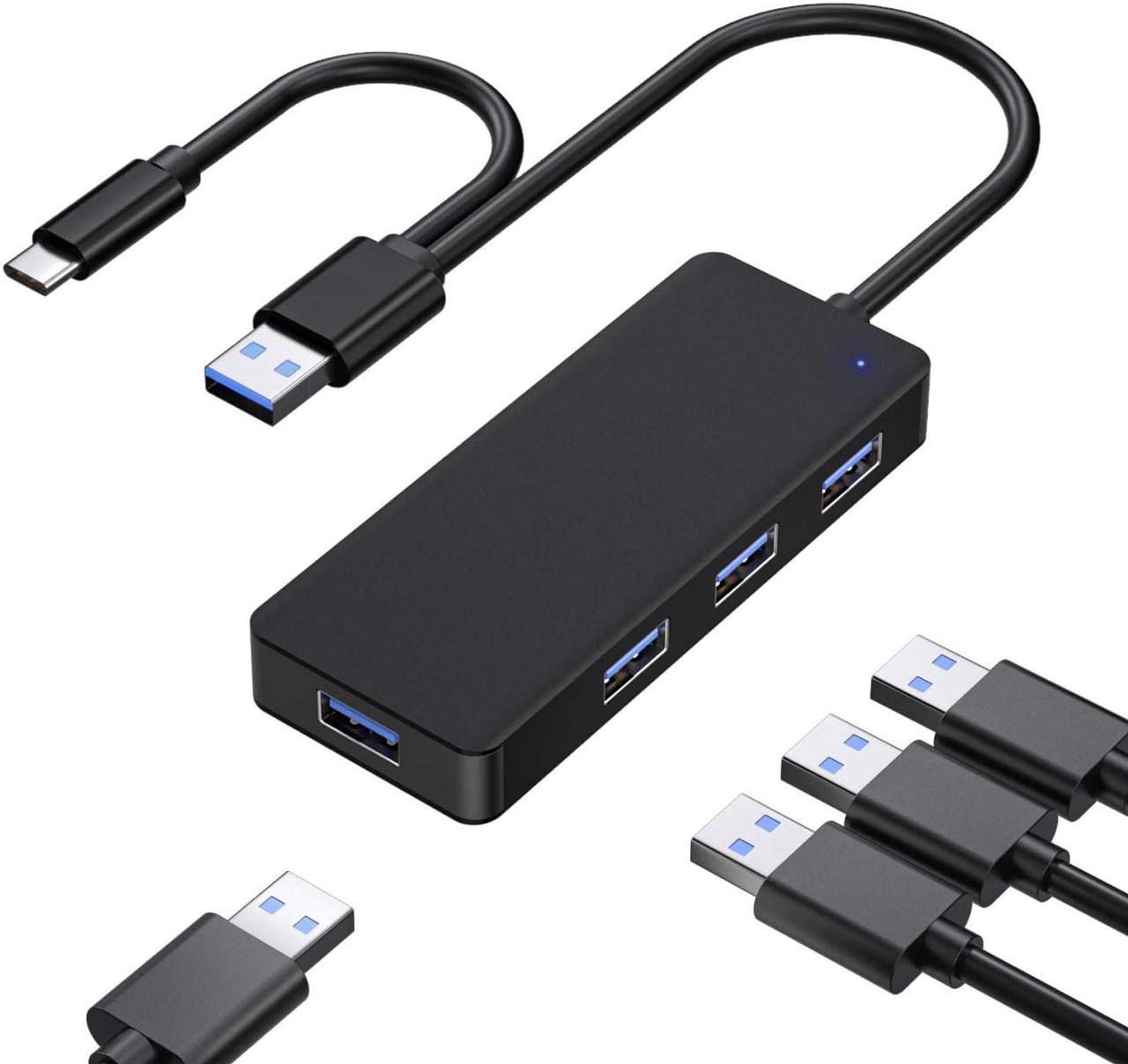 4-Port USB 3.0 HUB, Aluminum USB C & USB 3.0 to USB Adapter with 4 USB 3.0 Ports, Ultra Slim Portable USB Splitter for Laptop MacBook, Mac Pro/Mini, iMac, Ps4, Surface Pro, XPS, PC, Flash Drive