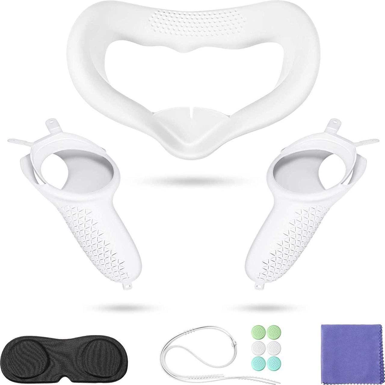 for Oculus Quest 2 Silicone Accessories Set Includes Silicone Eye Cover Knuckle Straps Touch Controller Grip Cleaning Cloth Lens Protective Cover Compatible