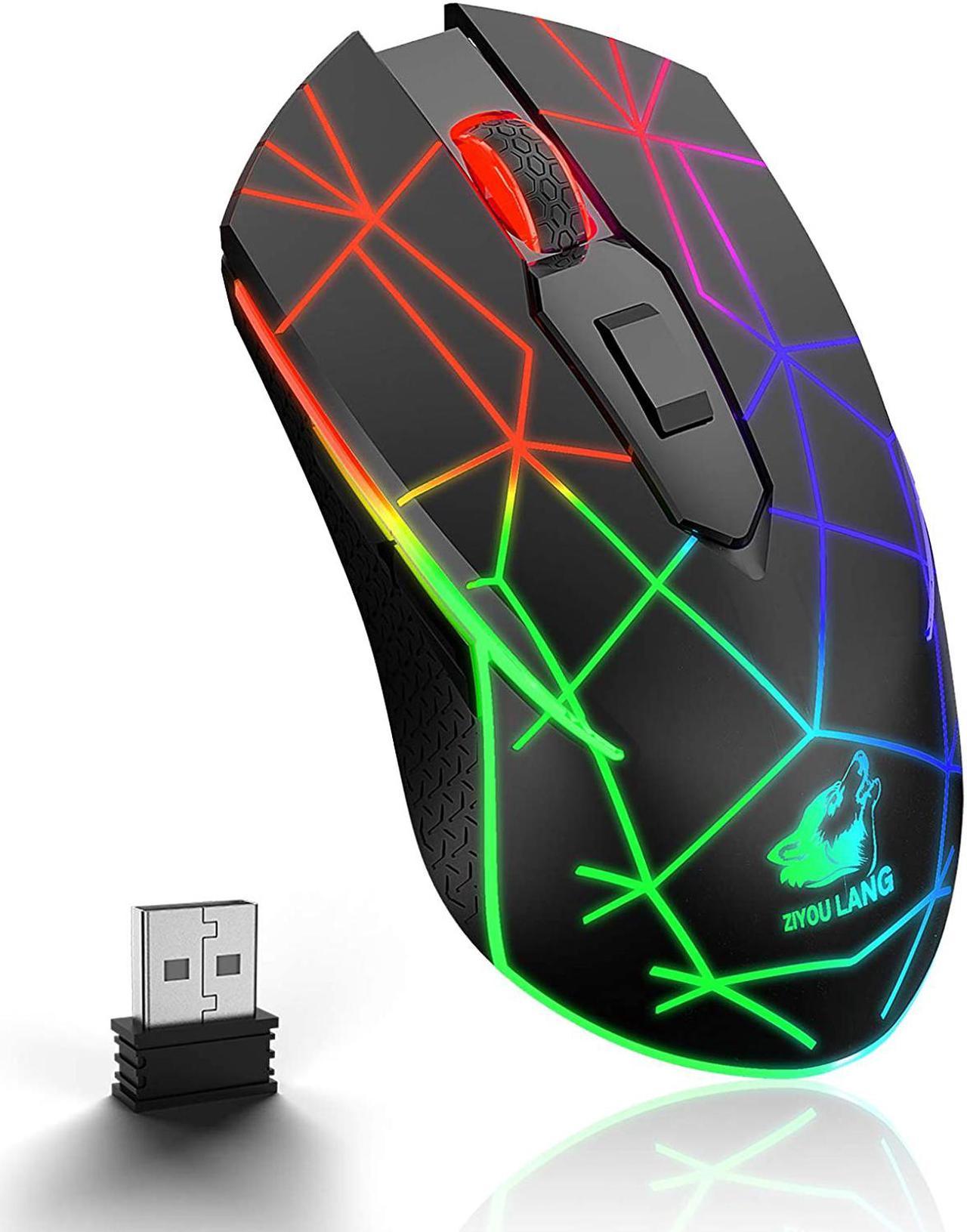 Wireless Gaming Mouse with 2.4Ghz USB Receiver Rainbow RGB Backlight Adjustable DPI Silent Click Rechargeable Ergonomic 6 Buttons Gaming Mouse for Computer Laptop PC Mac Gamer Office Use