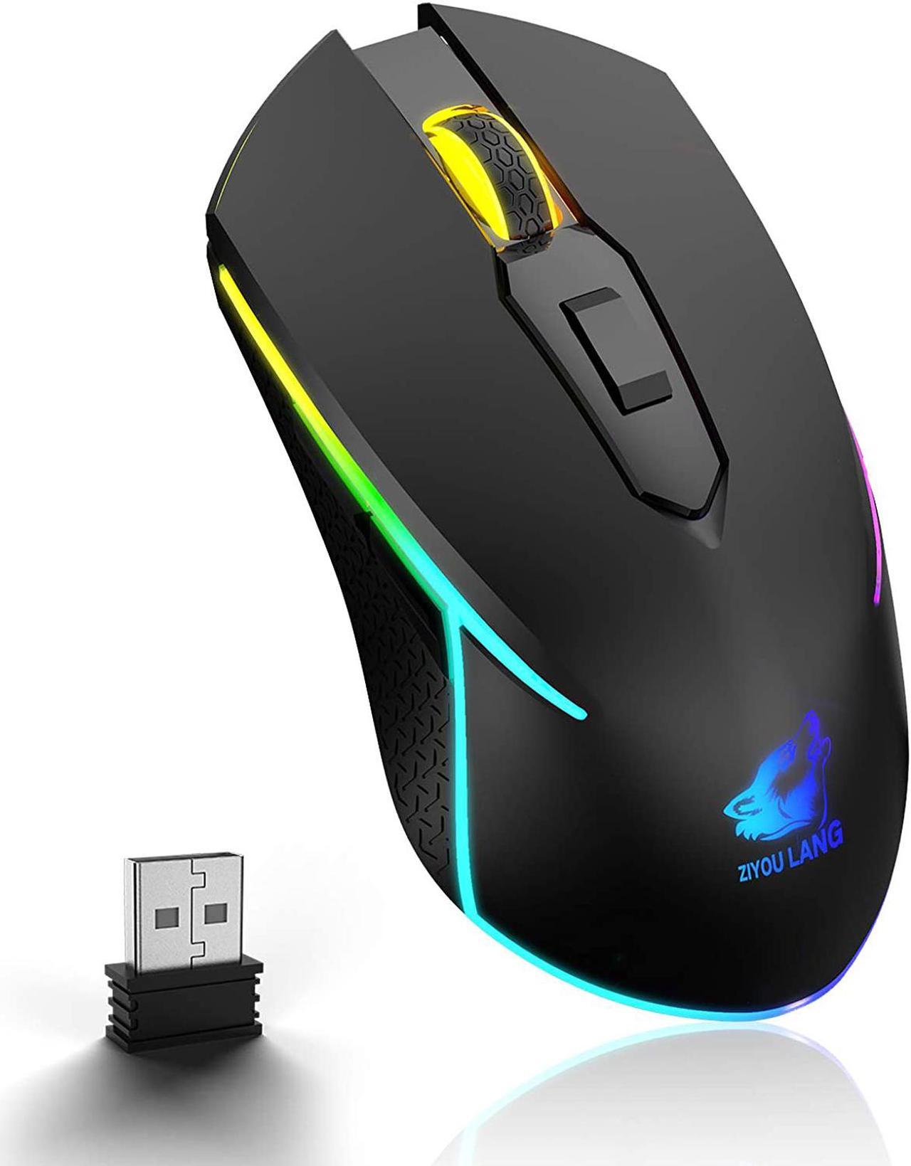 Wireless Gaming Mouse with 2.4Ghz USB Receiver Rainbow RGB Backlight Adjustable DPI Silent Click Rechargeable Ergonomic 6 Buttons Gaming Mouse for Computer Laptop PC Mac Gamer Office Use