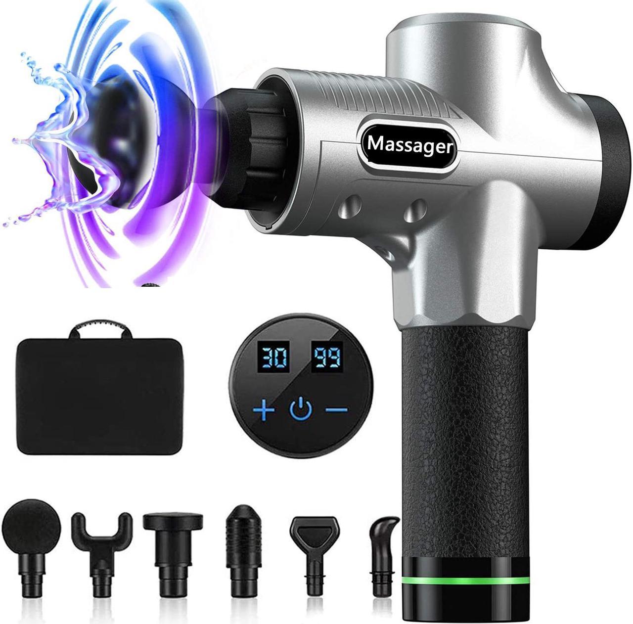 Massage Gun, Deep Tissue Hand Held Muscle Massage Gun, Up to 30 Speeds Cordless Handheld Electric Percussion Massager with 6 Heads for Muscle, Back, Foot, Neck, Leg, Shoulder Massage