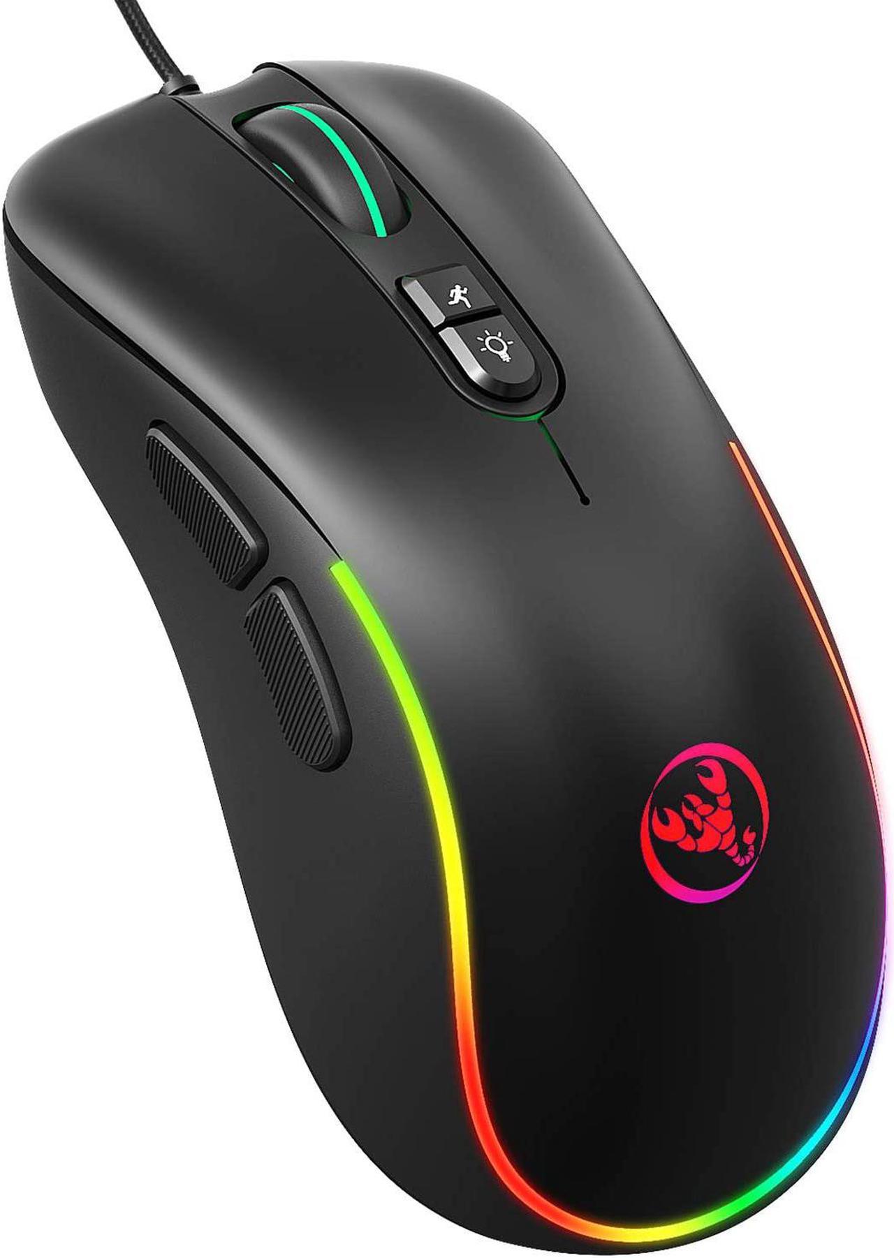 Gaming Mouse Wired [6400 DPI] [Programmable] [Breathing Light] Ergonomic Game USB Computer Gaming Mice RGB Gamer Desktop Laptop PC Gaming Mouse, 7 Buttons for Windows 7/8/10/XP Vista Linux