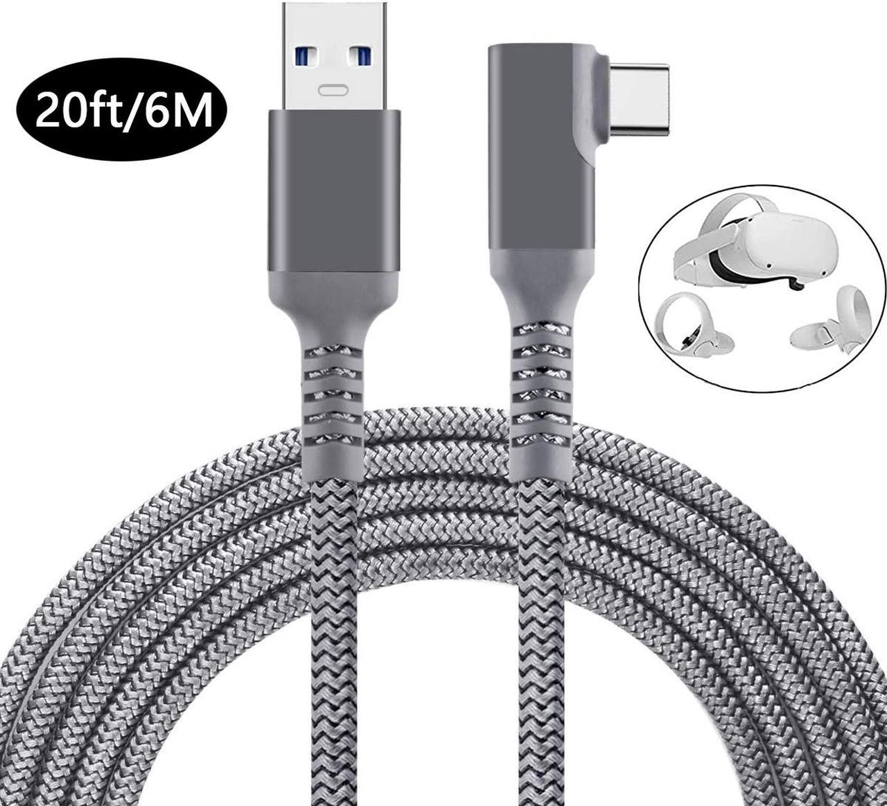 20Feet 6M VR Link Cable Compatible for Oculus Quest 2, USB 3.0 to USB Type C High Speed Data Transfer and Fast Charging USB Type C 3.2 Gen1 Cable for Quest2 VR Headset and Gaming PC (20ft/6M)