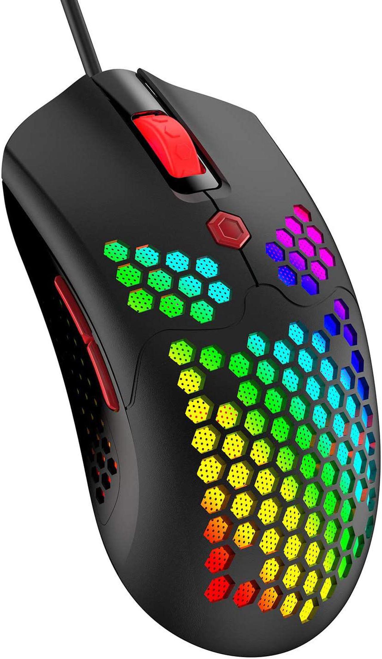 Wired Lightweight Gaming Mouse,26 RGB Backlit Mice with 7 Buttons Programmable Driver,PAW3325 12000DPI Mice,Ultralight Honeycomb Shell Ultraweave Cable Mouse for PC Gamers and Xbox and PS4 Users