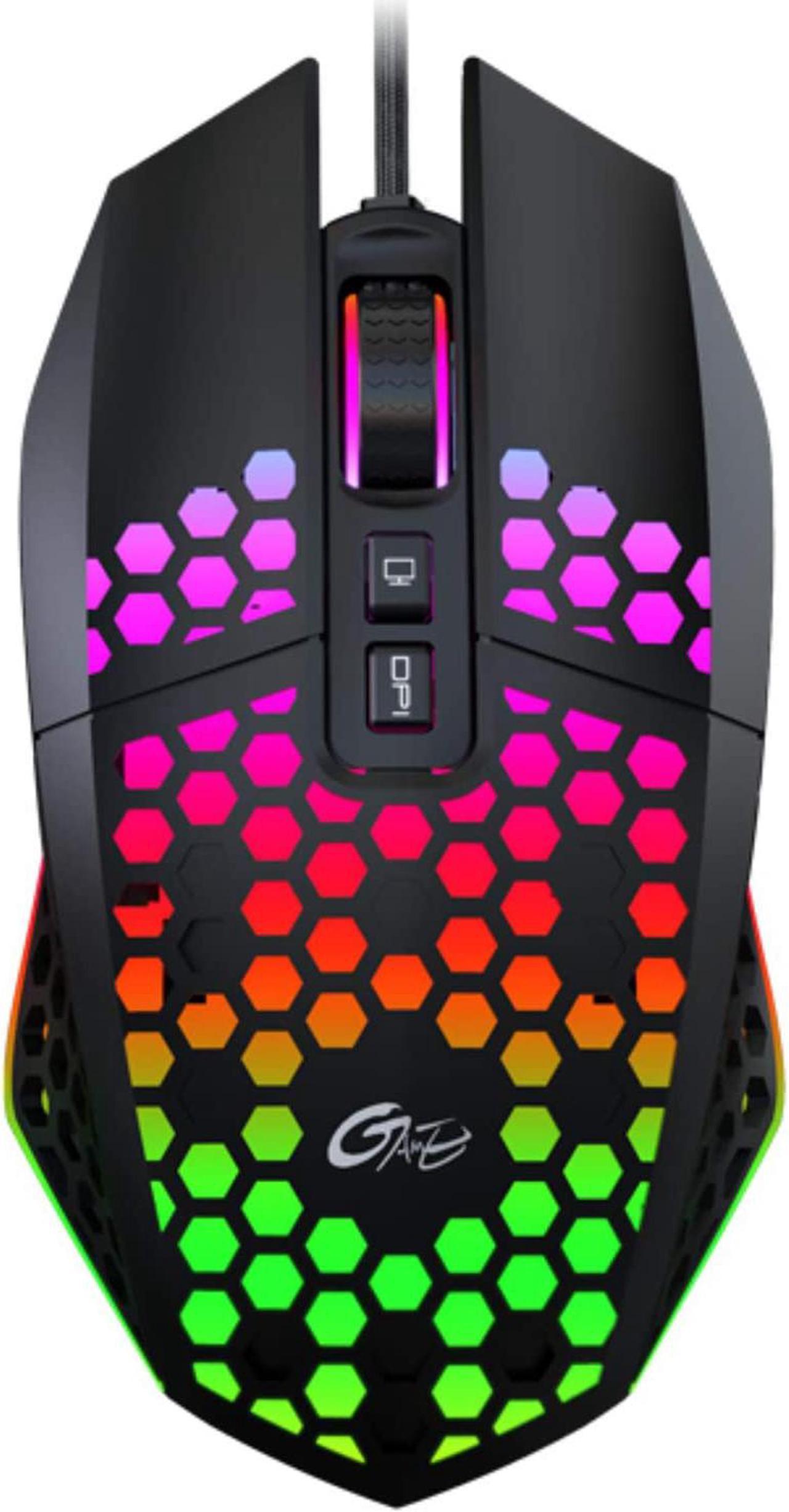 Wired Gaming Mouse, Honeycomb Lightweight Design Gaming Mouse with RGB Backlit, 7 Programmable Buttons and One-Click Desktop, 1600 DPI Optical USB Gamer Mouse for Mac, Laptop, Computer